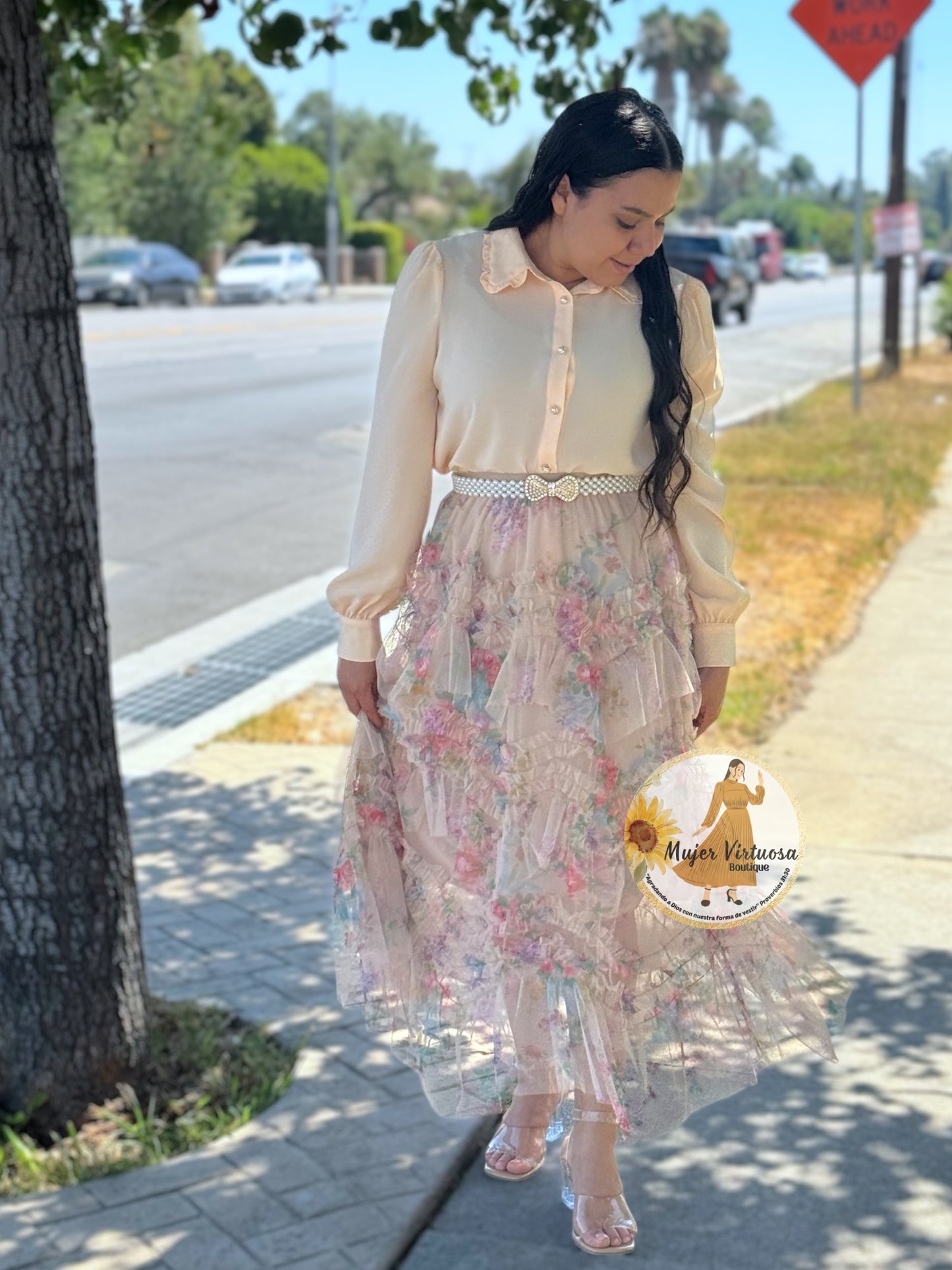 Mocha Floral Mesh Skirt