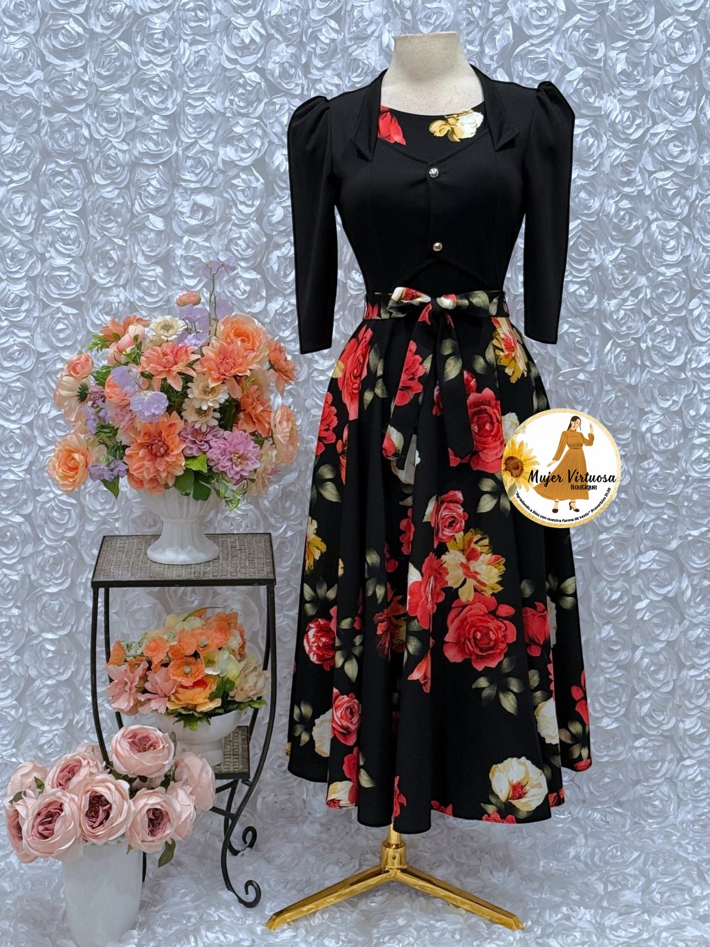 Black Floral Vest Dress