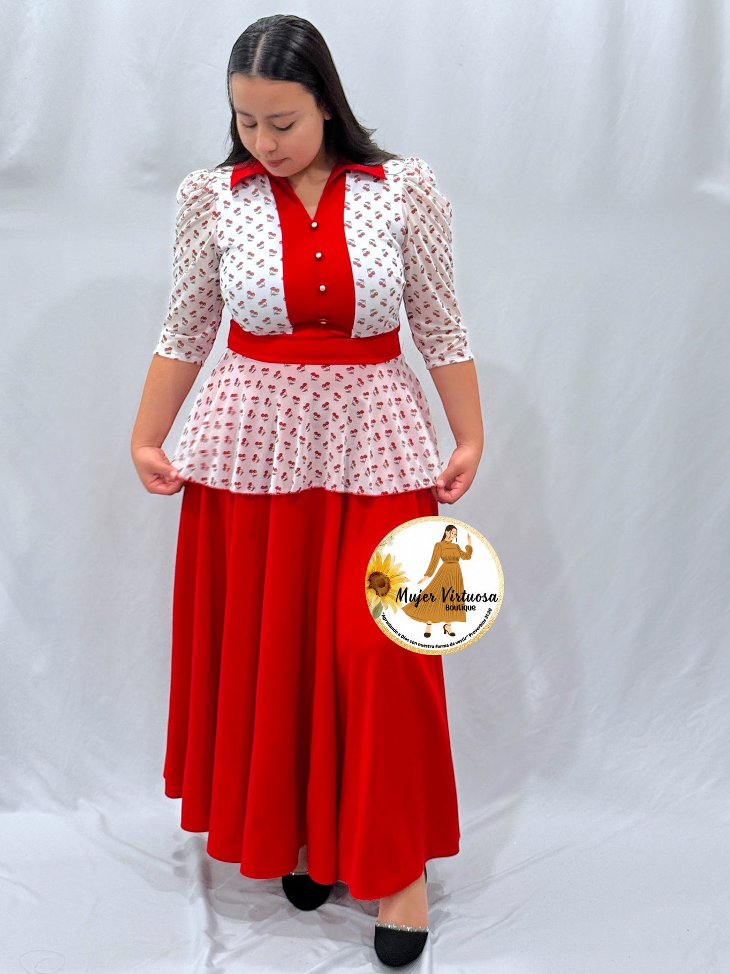 Analy Red & White Cherries Dress