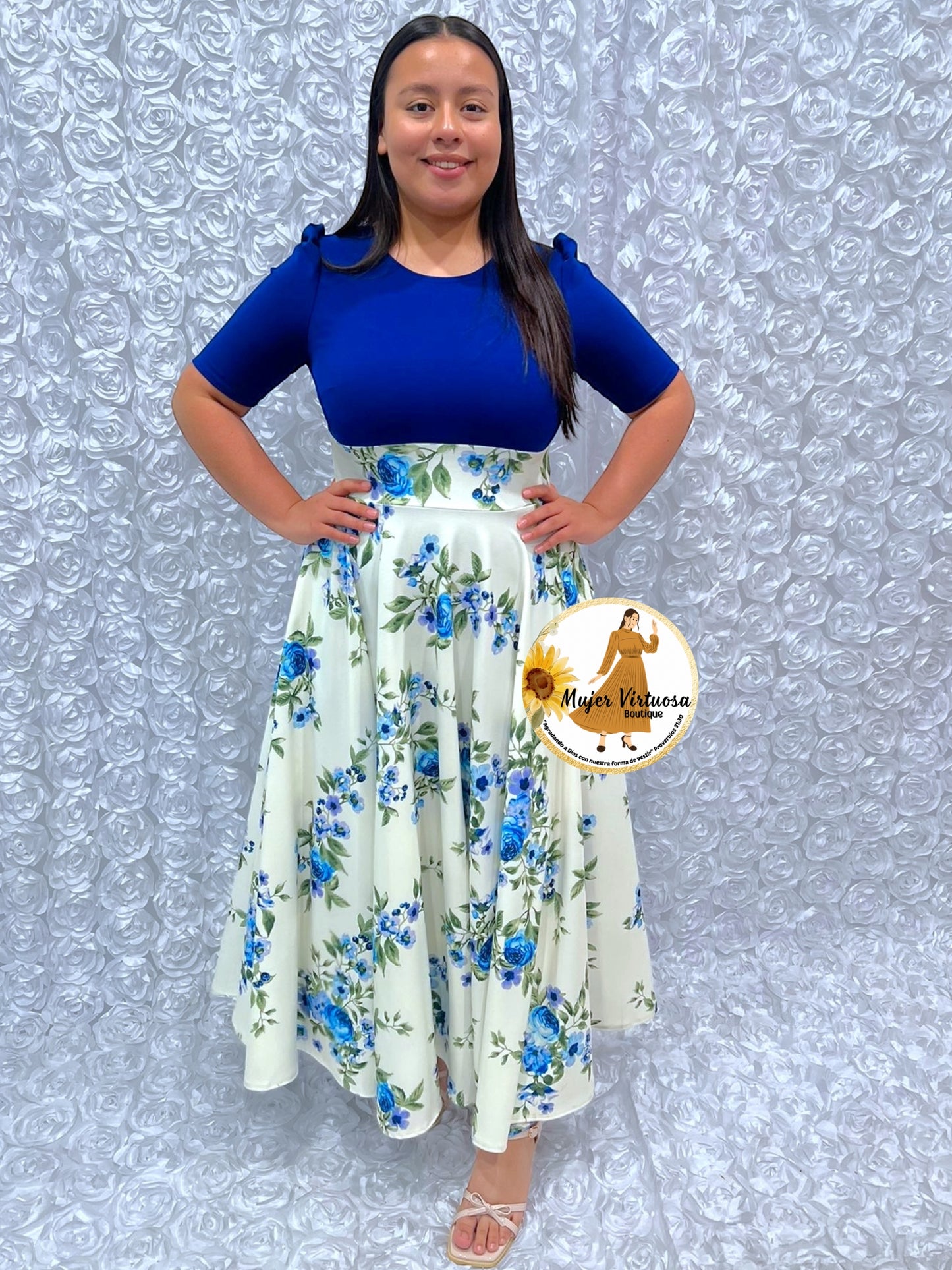 Eliana Royal Blue/White Floral Dress