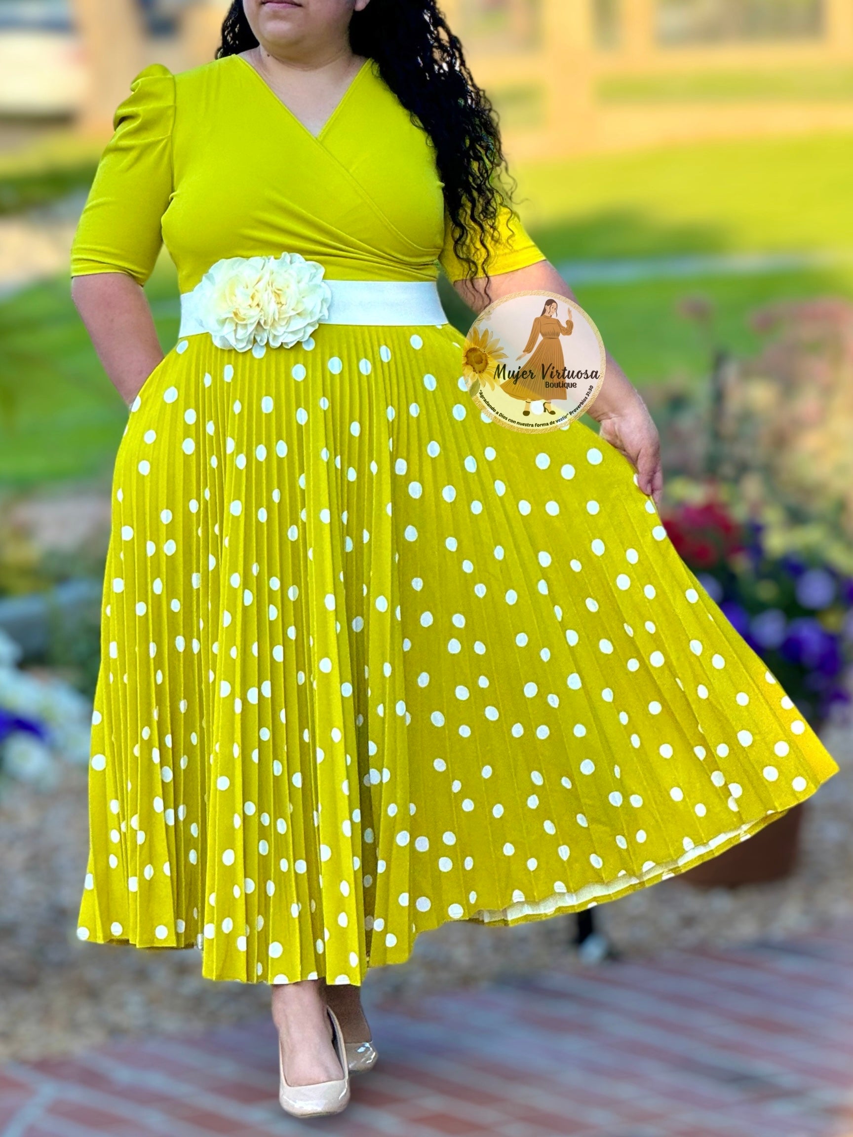 Jessica Lime Green Polka Dot Pleated Dress Jessica Lime Green Polka Dot Pleated Dress