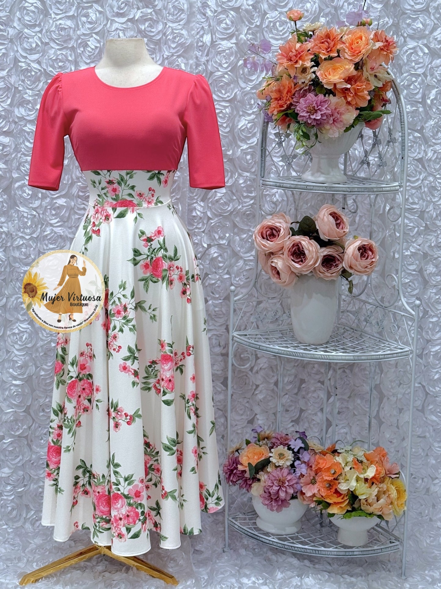 Eliana Coral/White Floral Dress