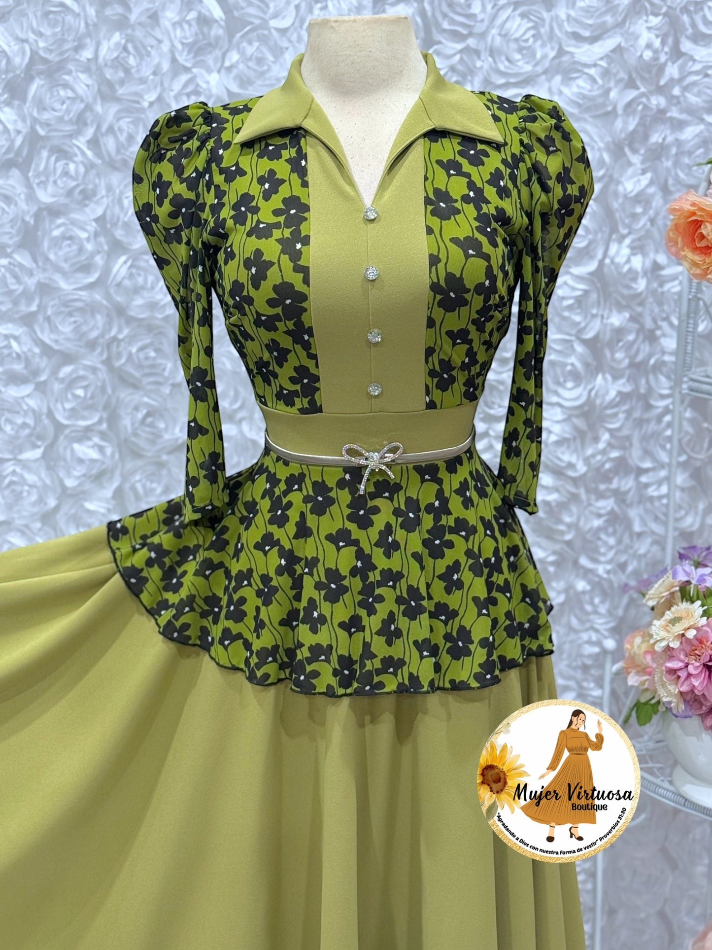 Analy Avocado Green Floral Dress