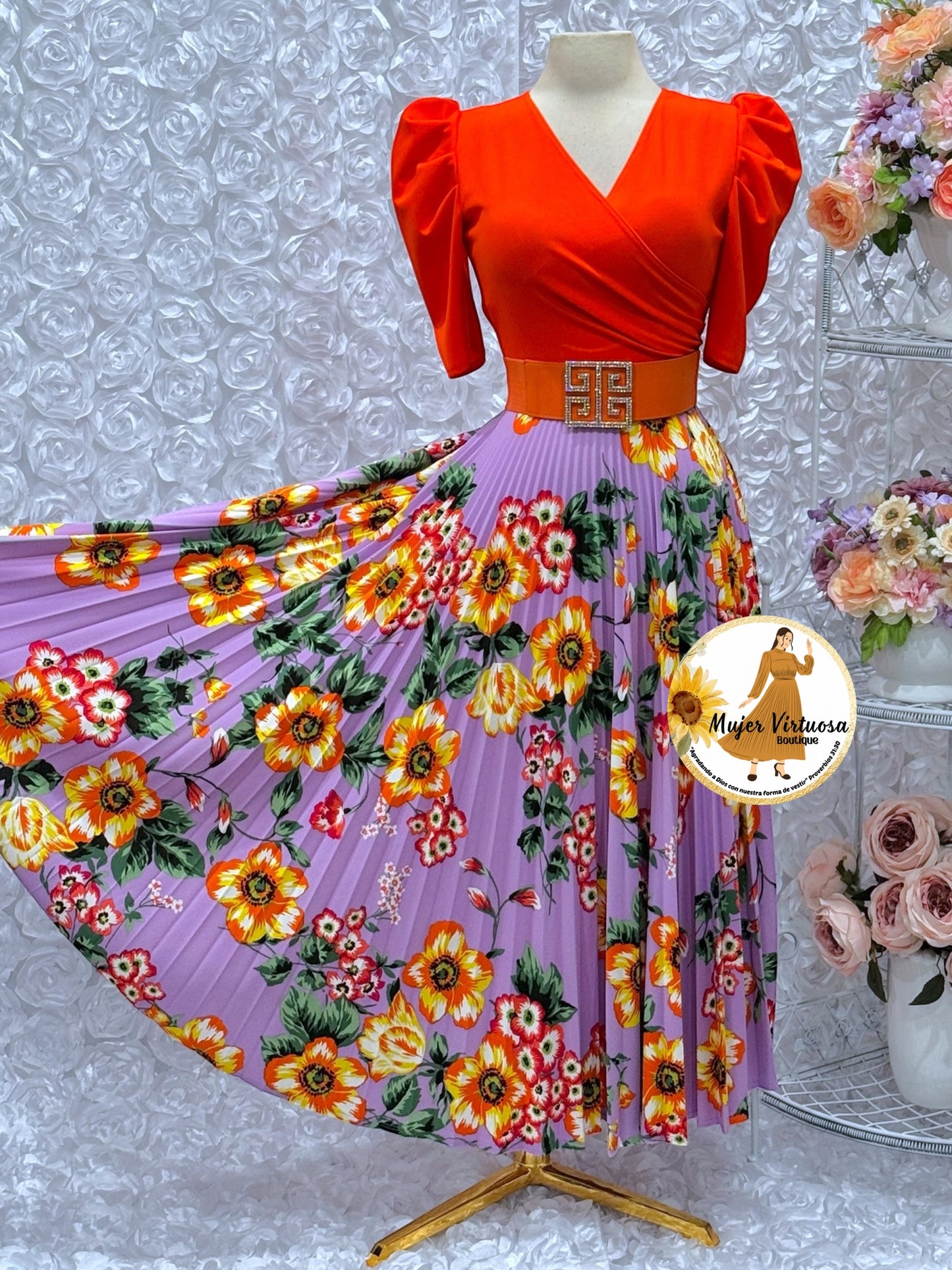 Jessica Orange/Lilac Floral Dress