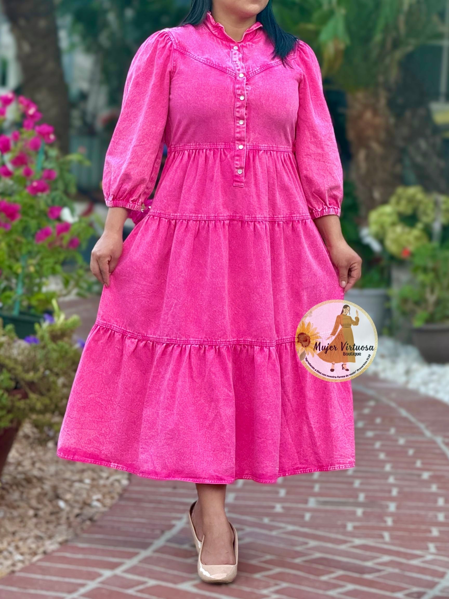 Pink Denim Dress – Mujer Virtuosa Boutique