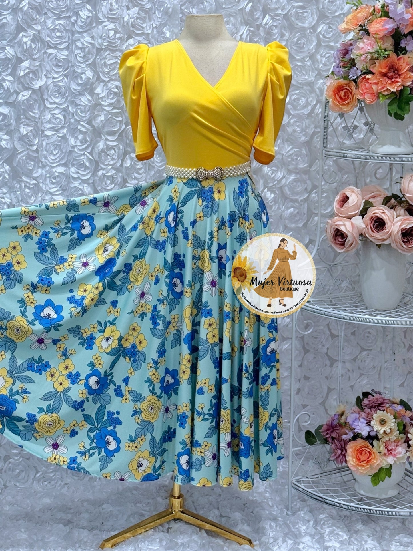 Suri Yellow/Blue Floral Dress