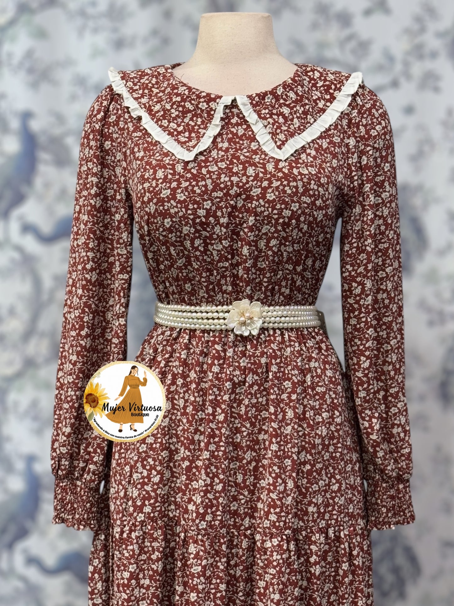 Vintage Style Burgundy Floral Dress