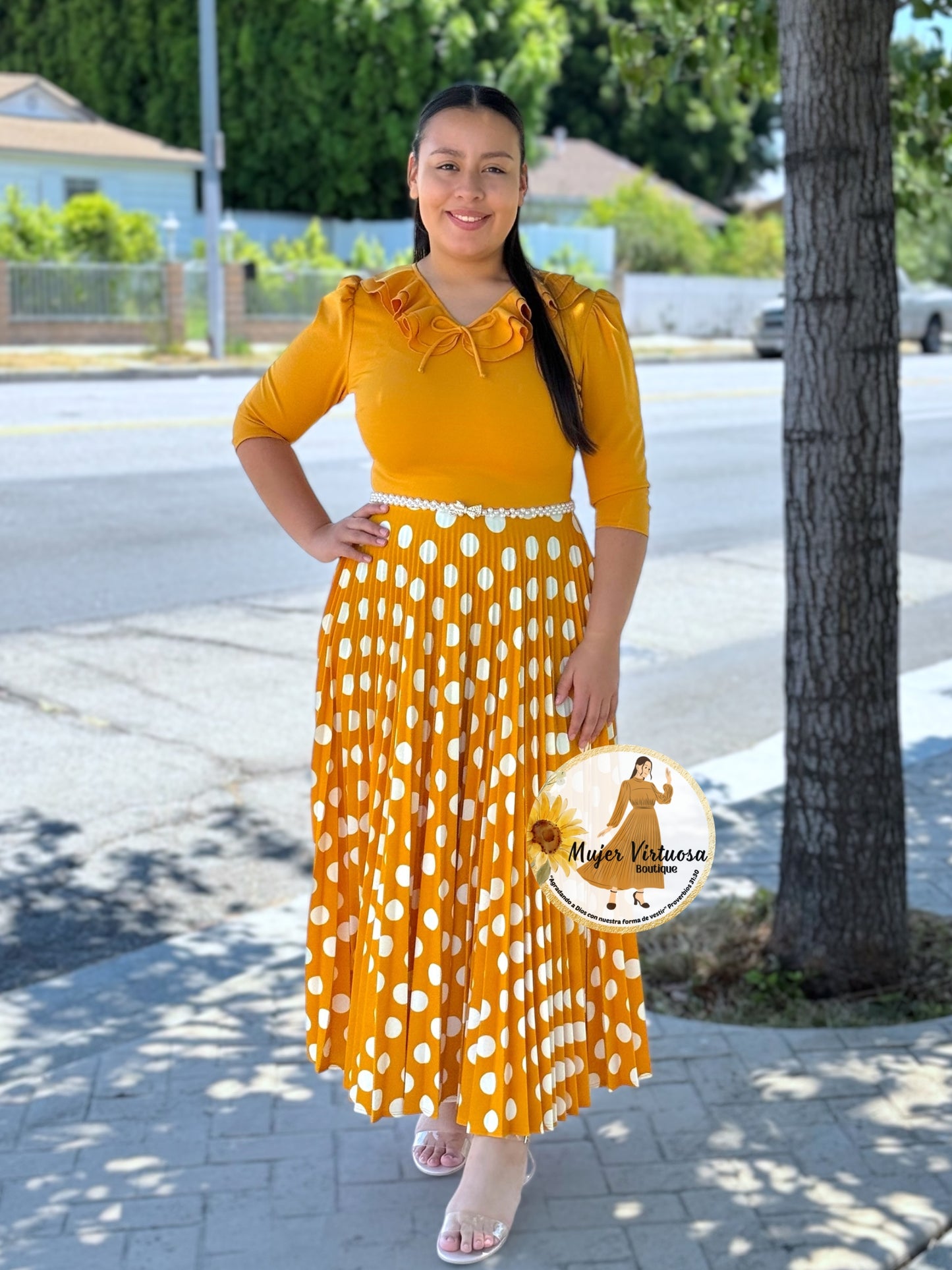 Francesca Mustard Polka Dot Dress
