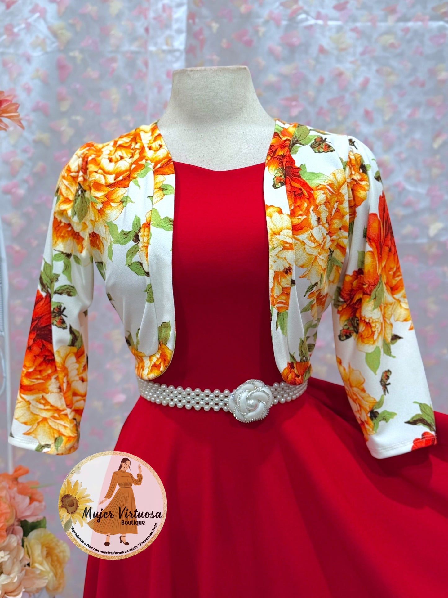 Red/White Blazer Floral Dress
