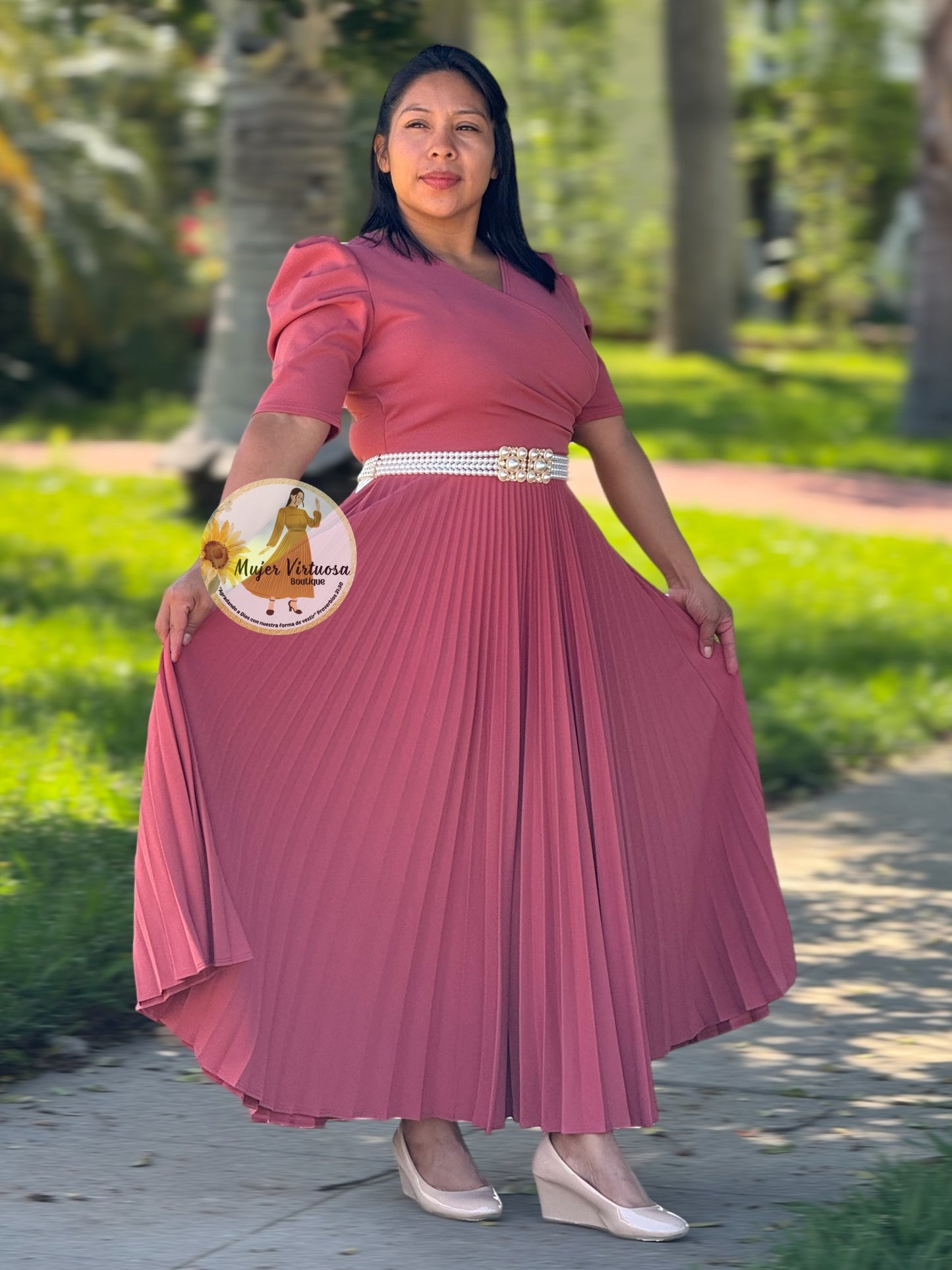 Jessica Rosa viejo Pleated Dress