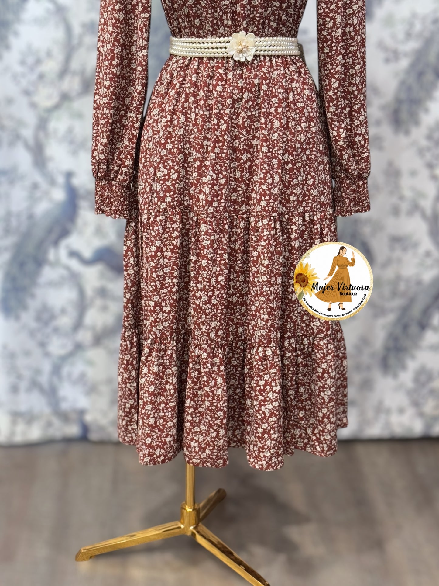 Vintage Style Burgundy Floral Dress