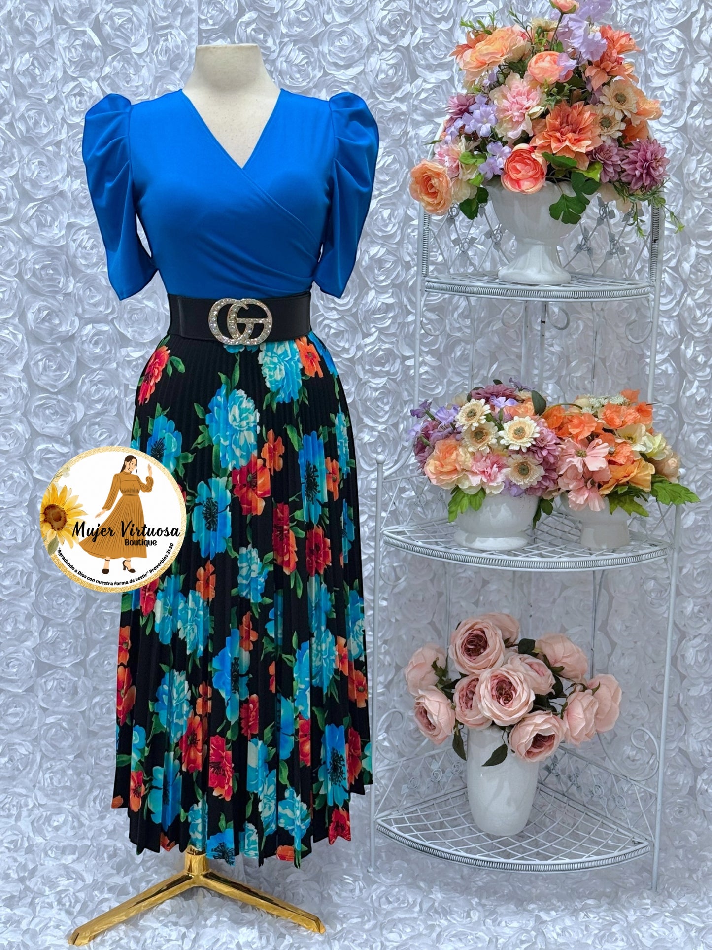 Jessica Aqua/Black Floral Dress