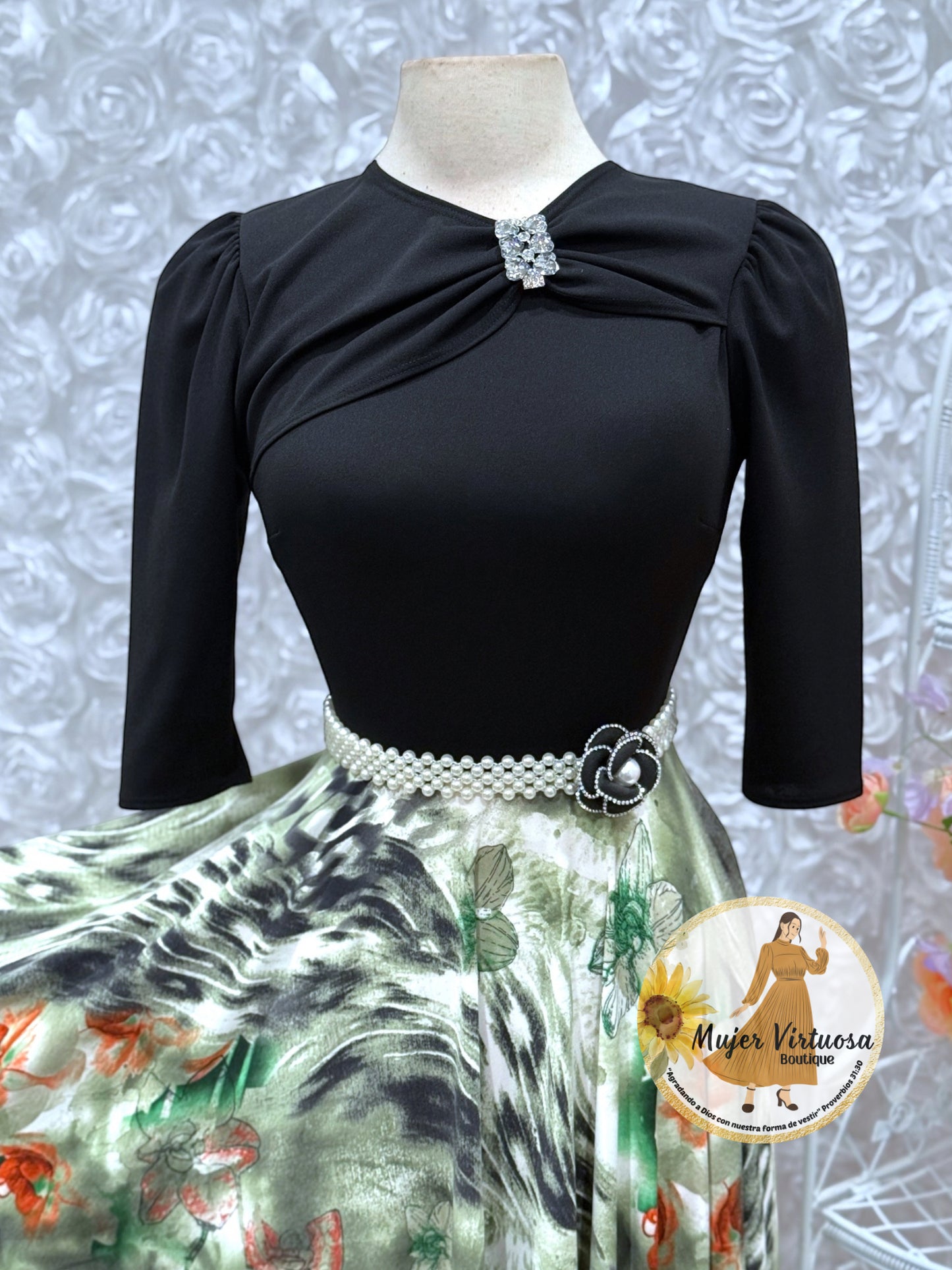 Rosalie Black/Olive Floral Dress