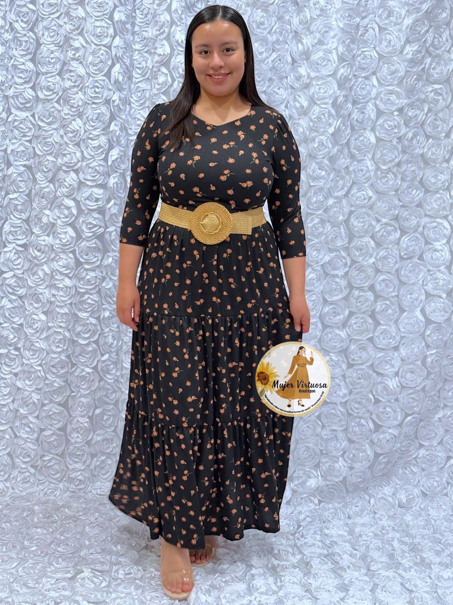 Black & Rust Ditsy Floral Maxi Dress
