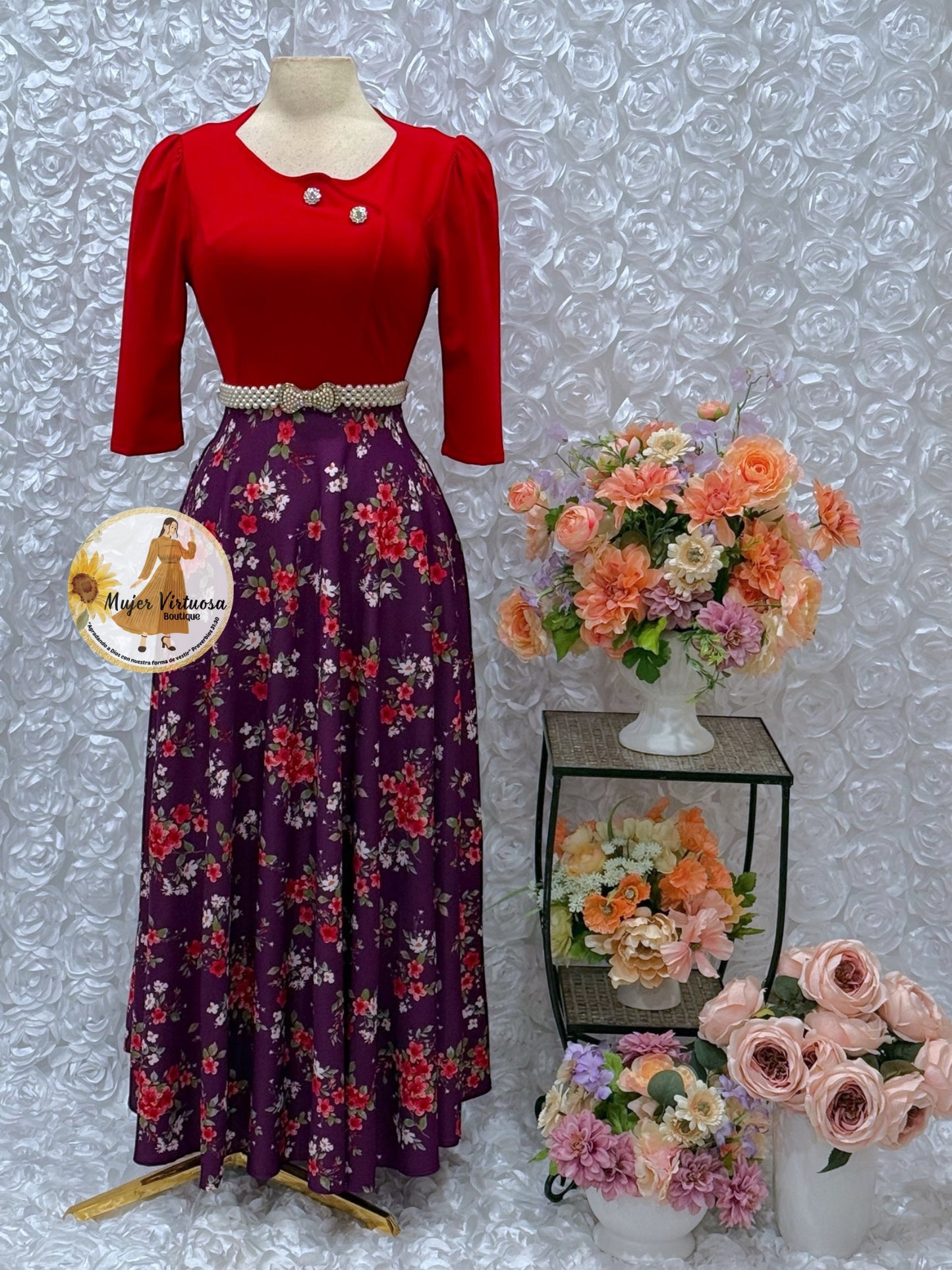 Celeste Red/Purple Floral Dress