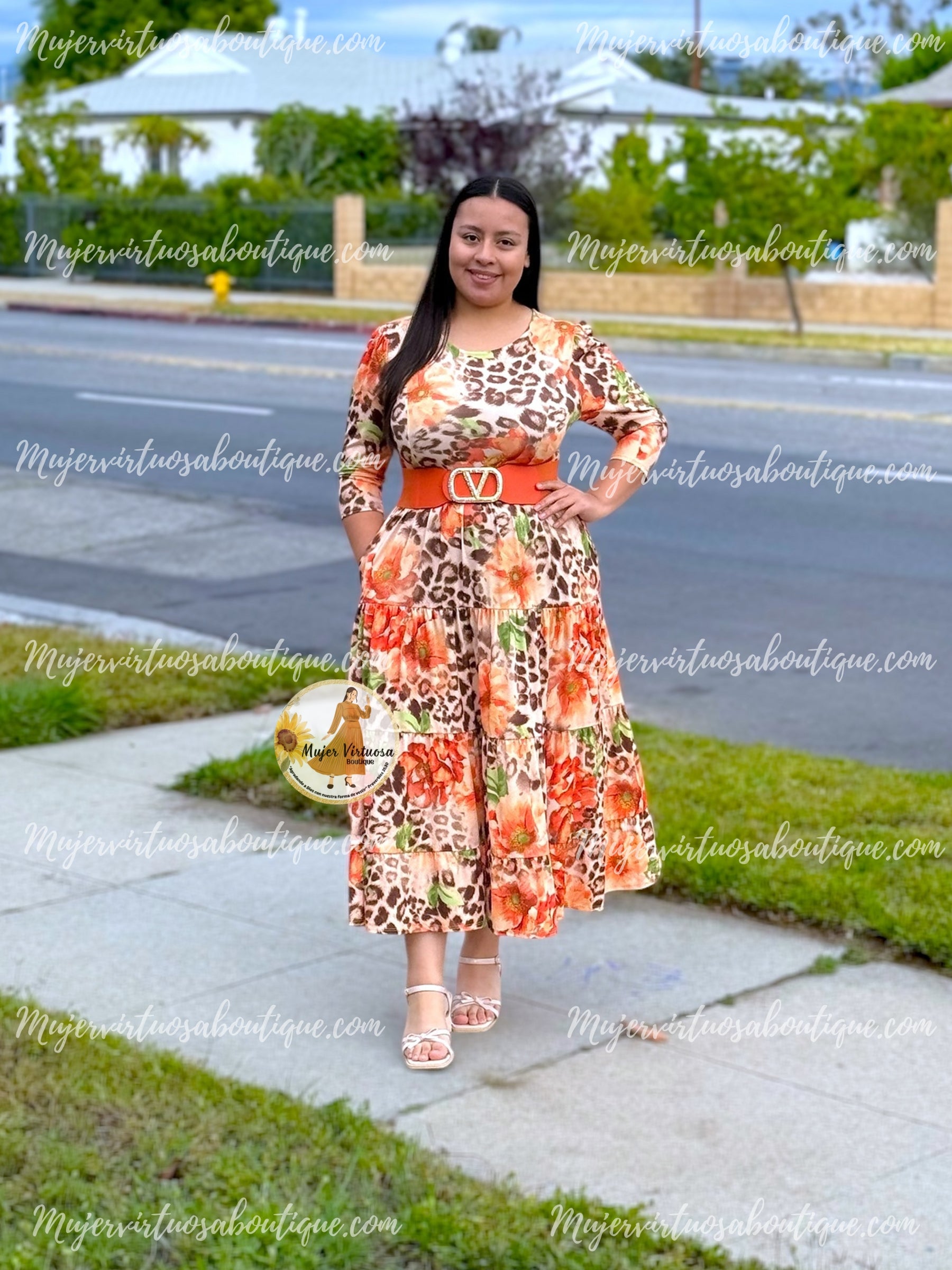 Sofia Orange & Animal Print Dress – Mujer Virtuosa Boutique