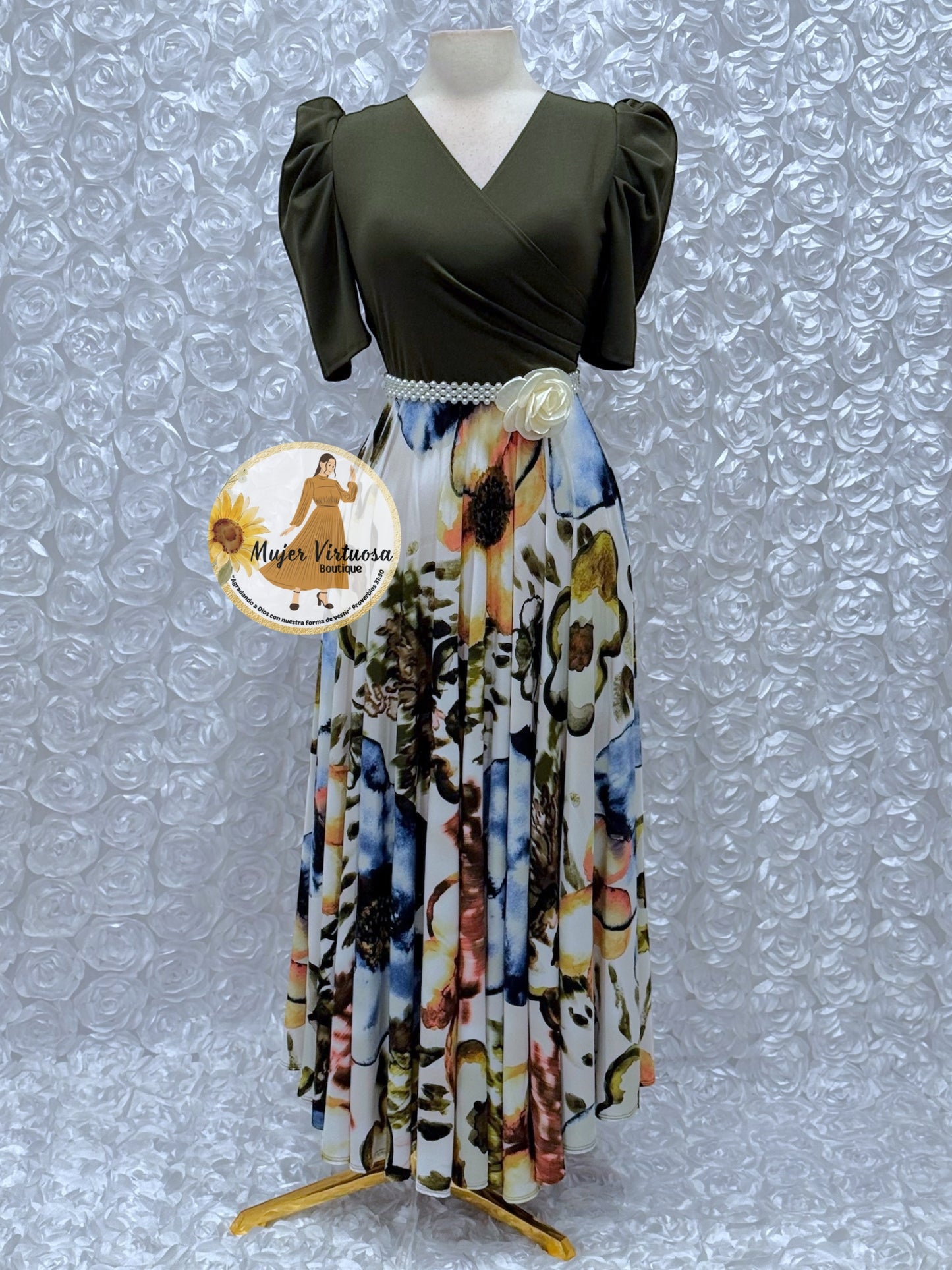 Suri Olive Green Floral Dress