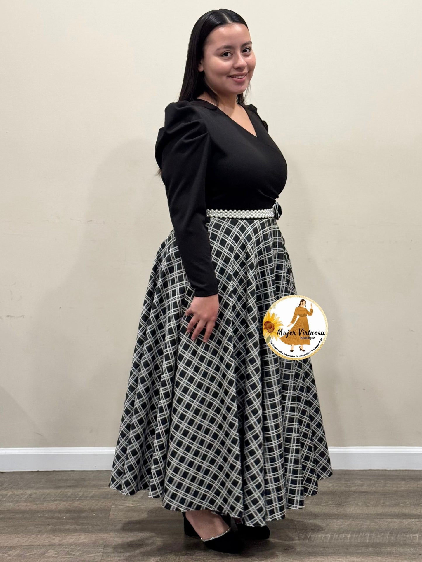 Larissa Black & White Plaid Dress