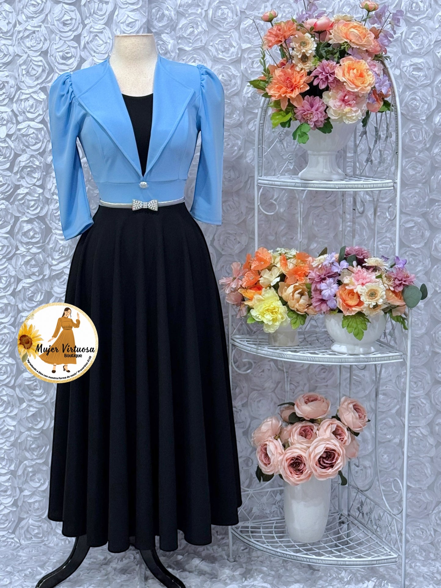 Astrid Baby Blue & Black Blazer Dress