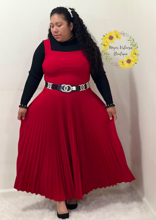 Red Pleated Overall