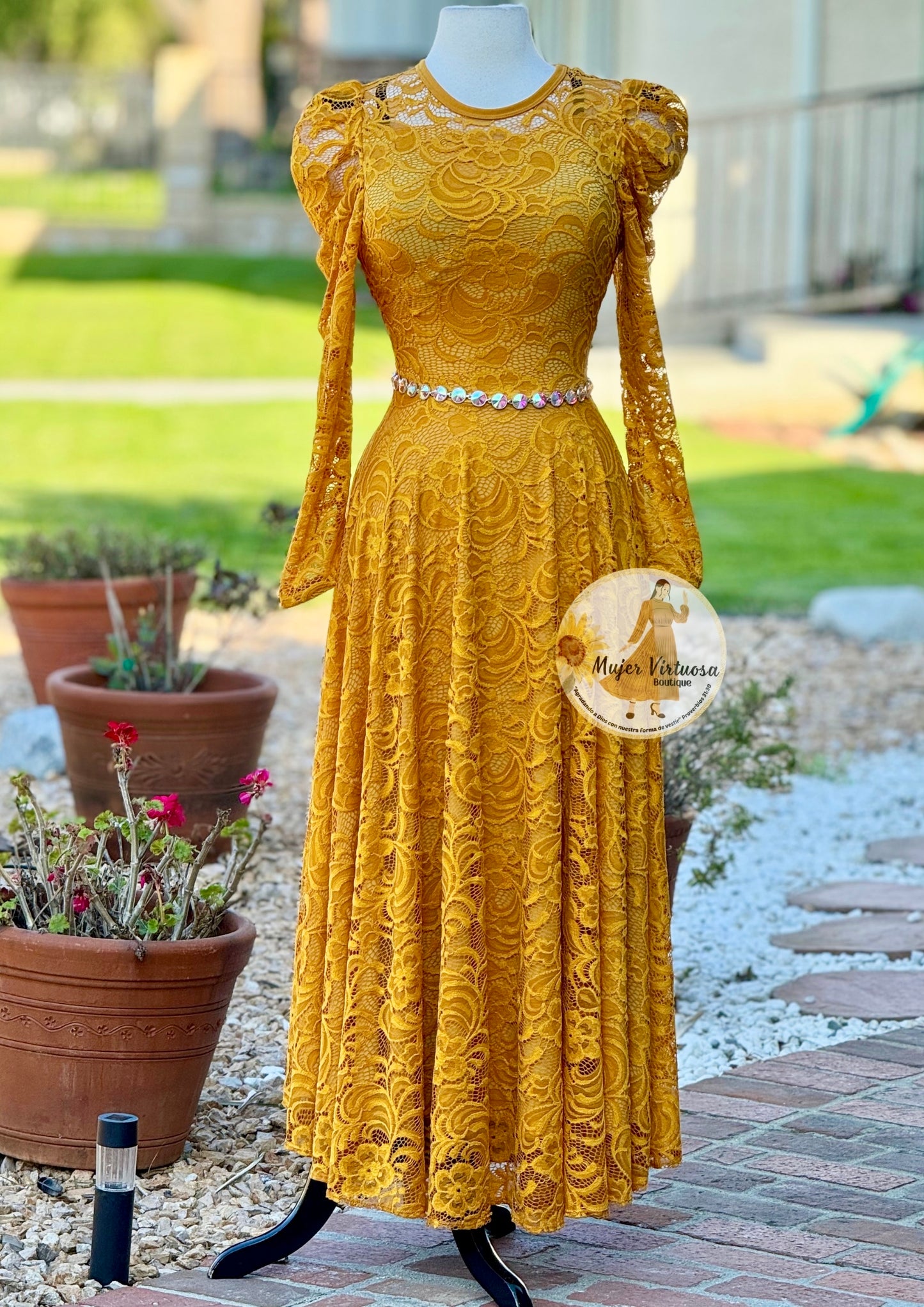 Ophelia Mustard Lace Dress