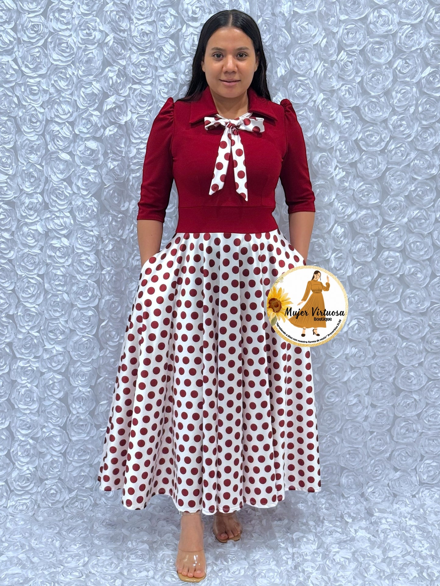 Burgundy/White Polka Dot Dress