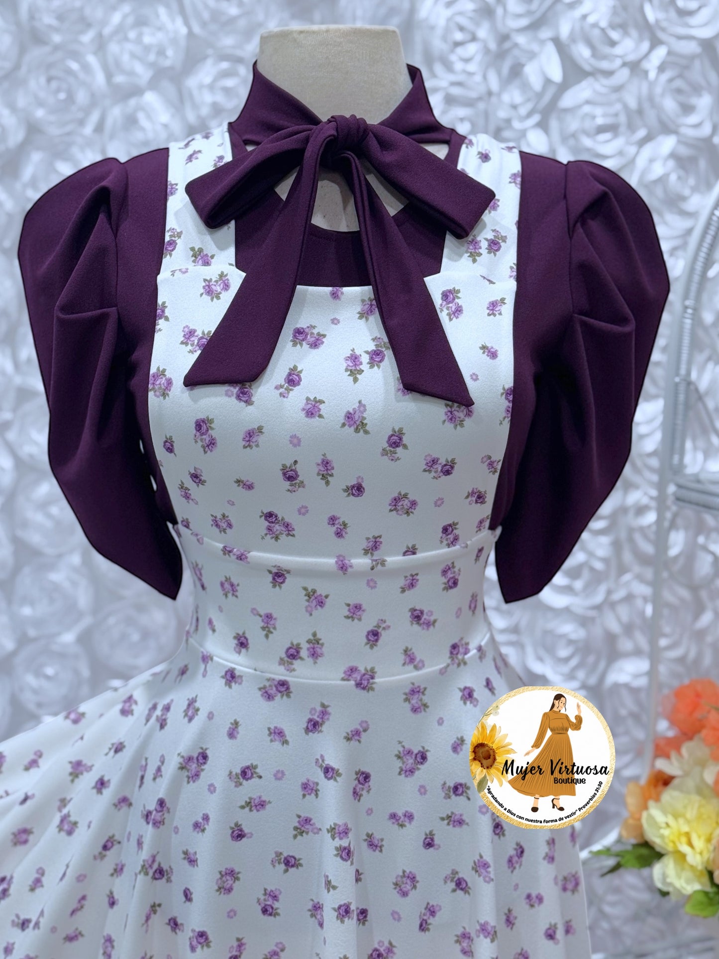 Angie Purple & White Ditsy Floral Overall