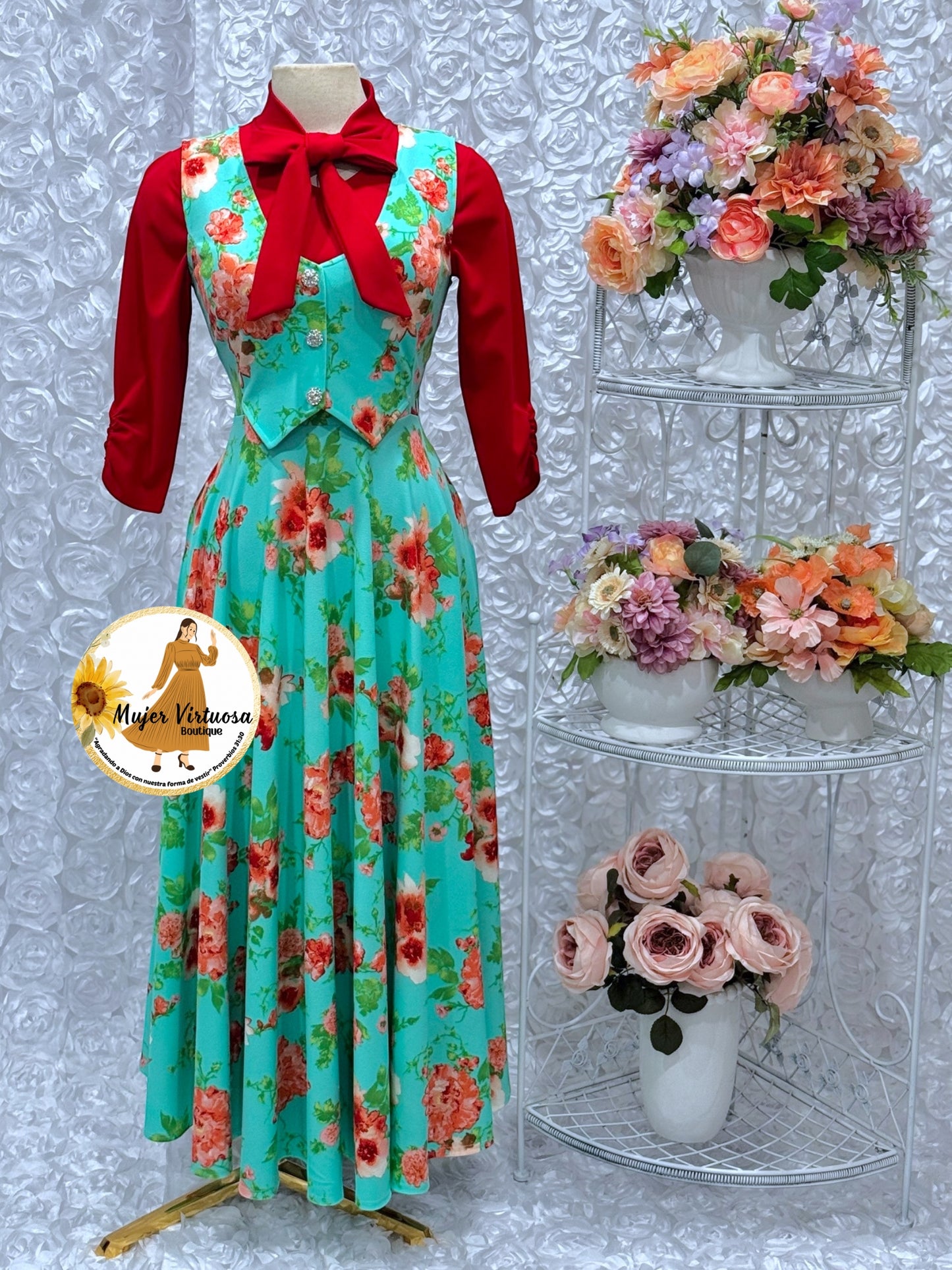 Sara Mint Floral Vest Overal