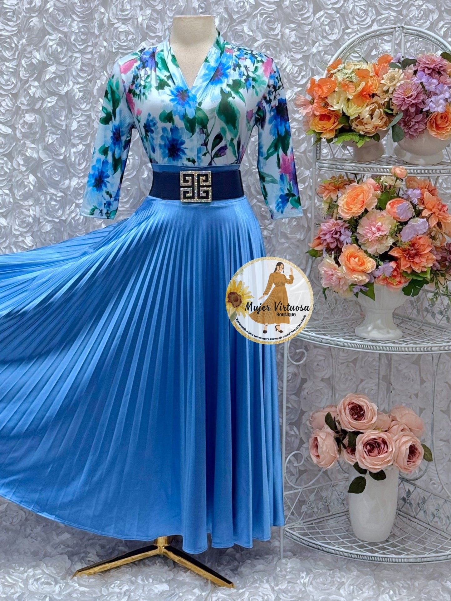 Sky Blue Pleated Skirt