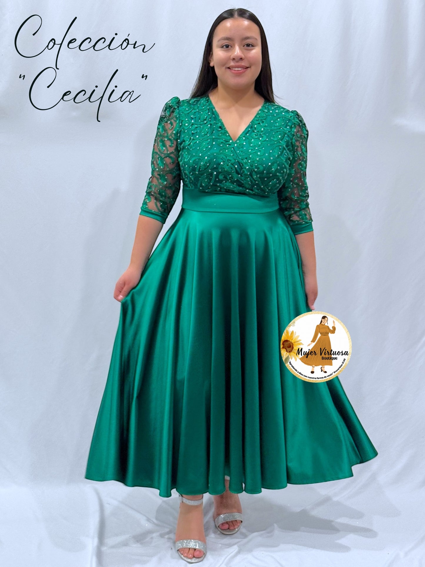 Cecilia Kelly Green Satin Dress