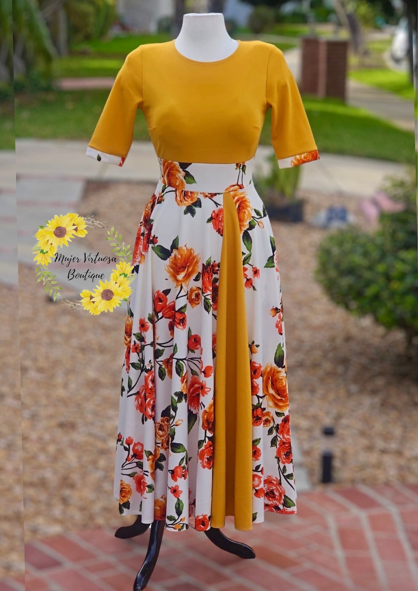 Andrea Mustard Floral Dress