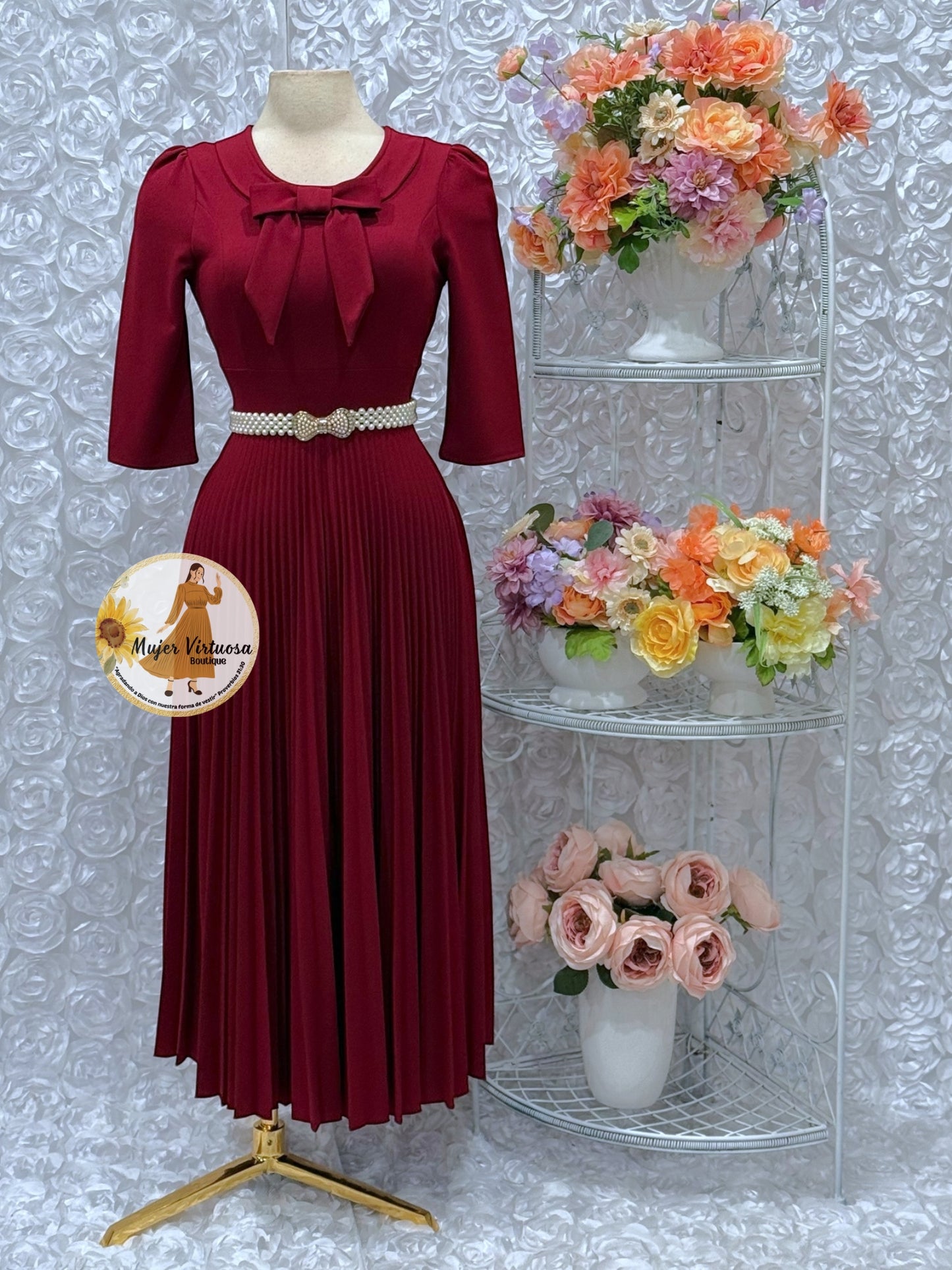 Agatha Burgundy Sailor Pleated Dress
