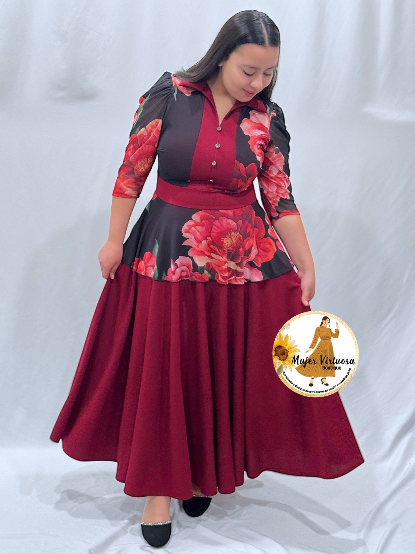 Analy Burgundy Floral Dress