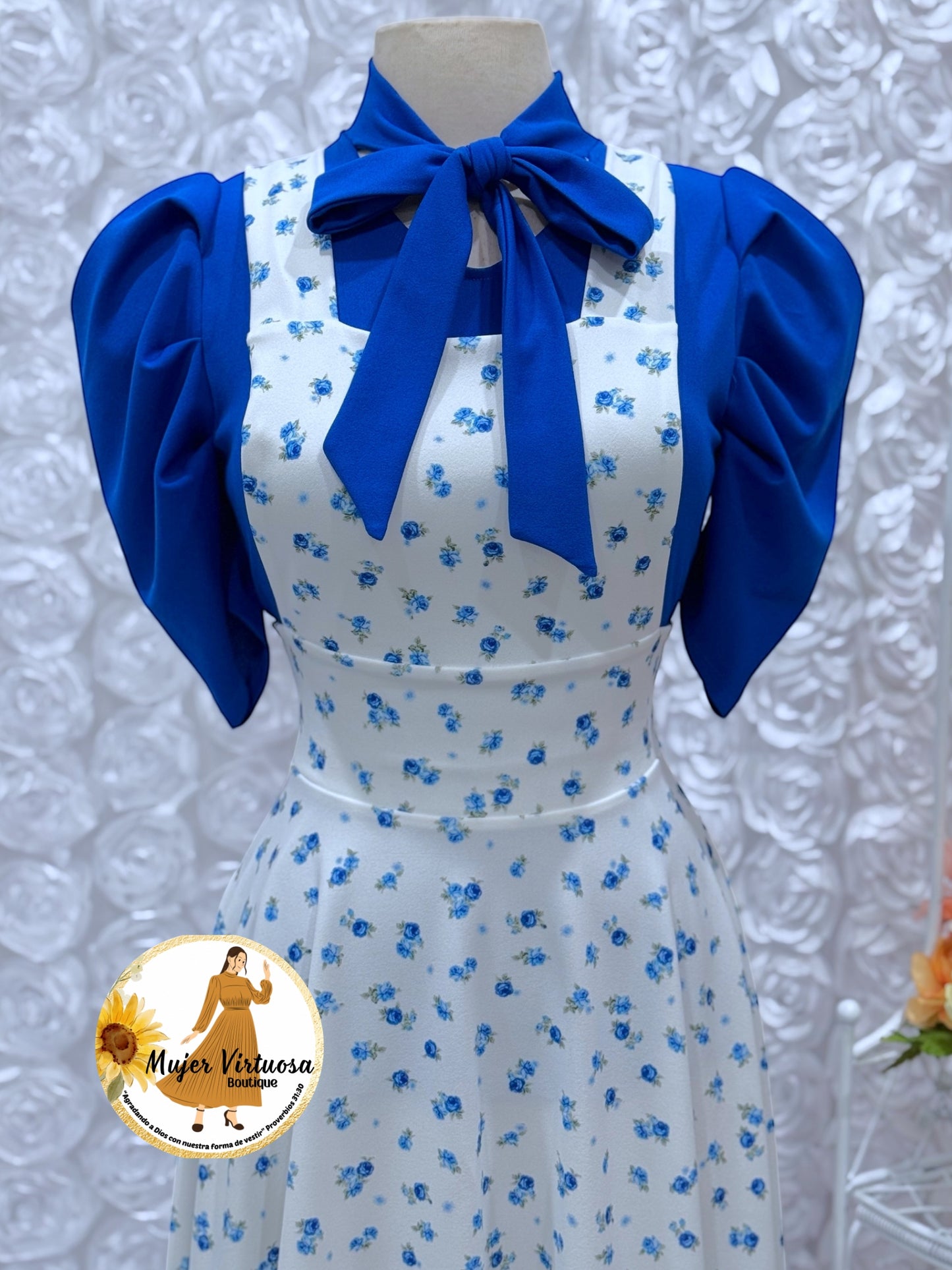 Angie Royal & White Ditsy Floral Overall