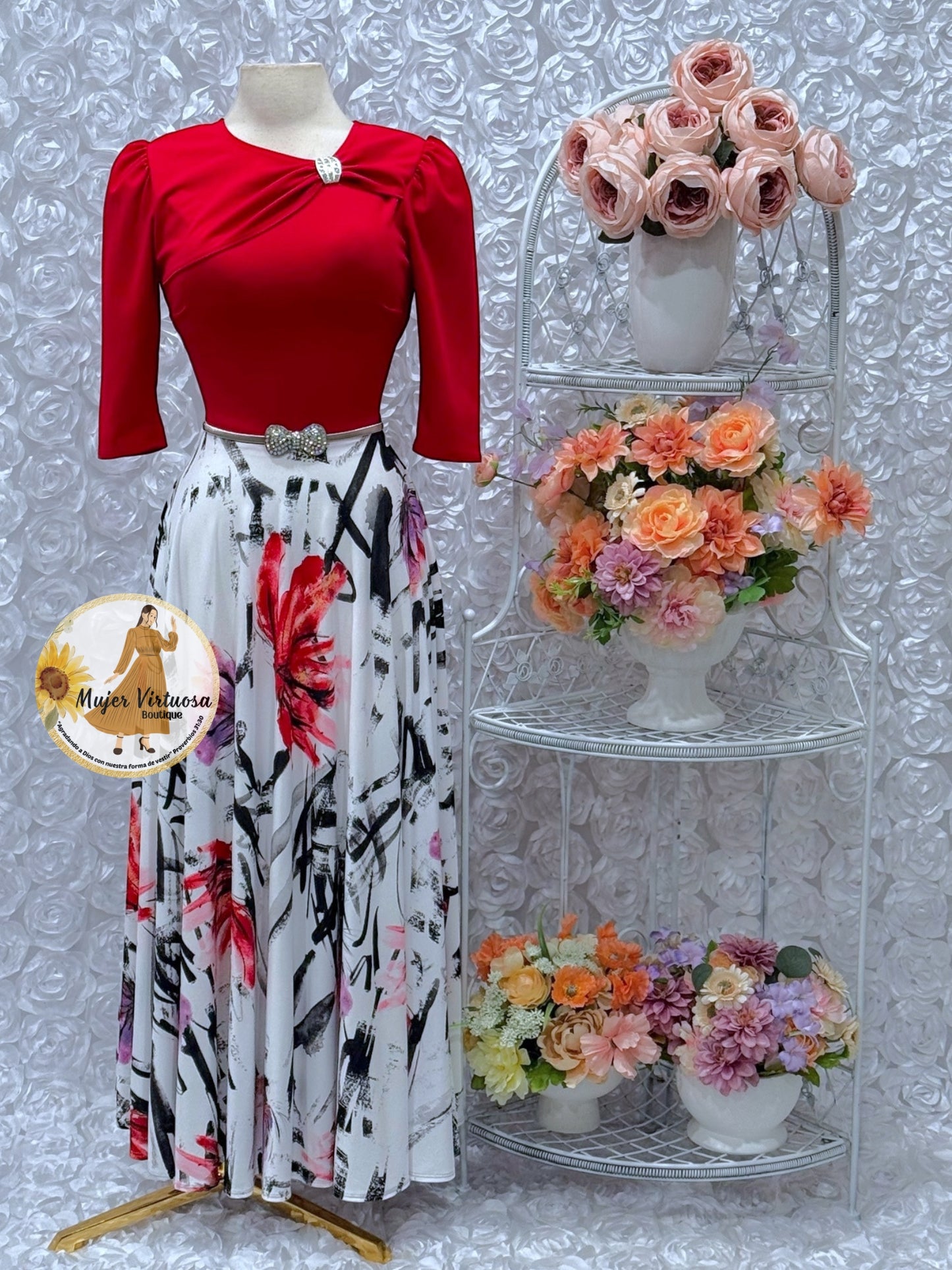 Rosalie Red Floral Dress