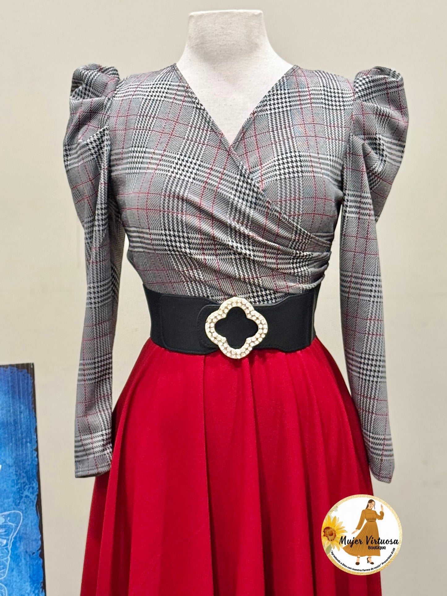 Larissa Black/Red Plaid Dress