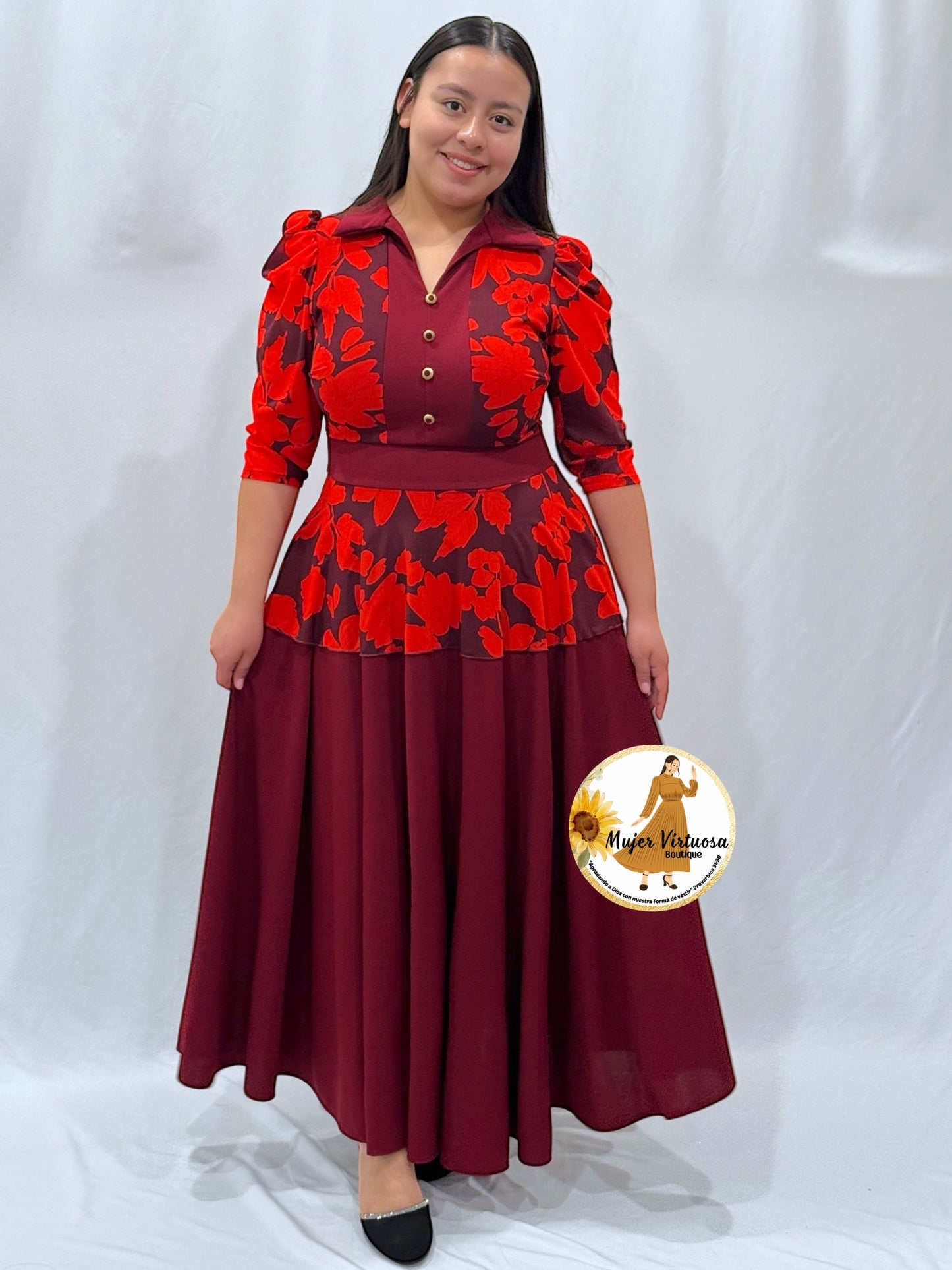 Analy All Burgundy Floral Dress