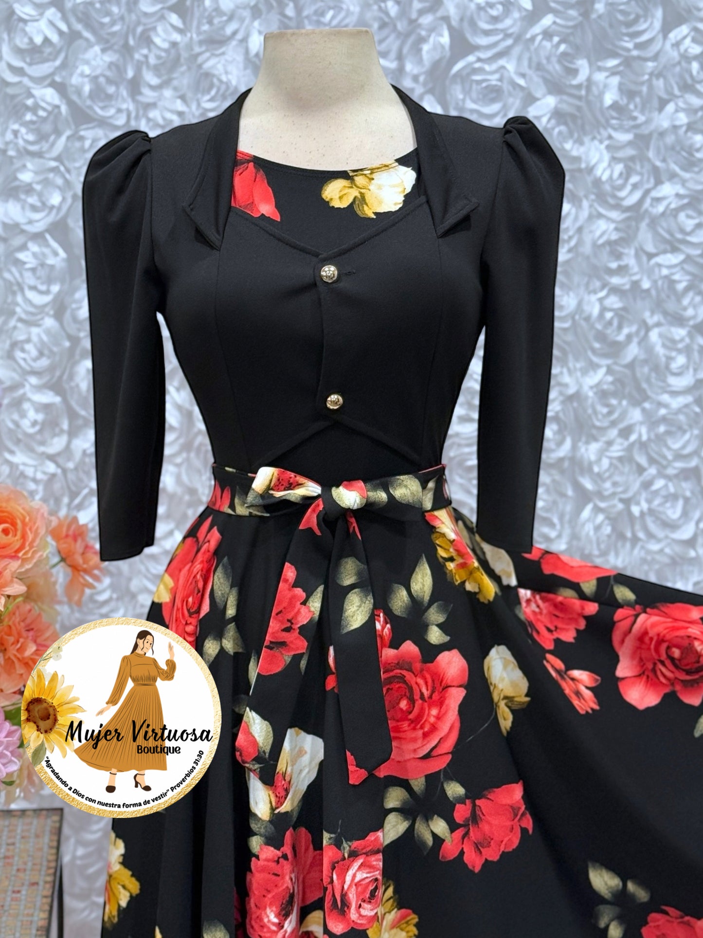 Black Floral Vest Dress