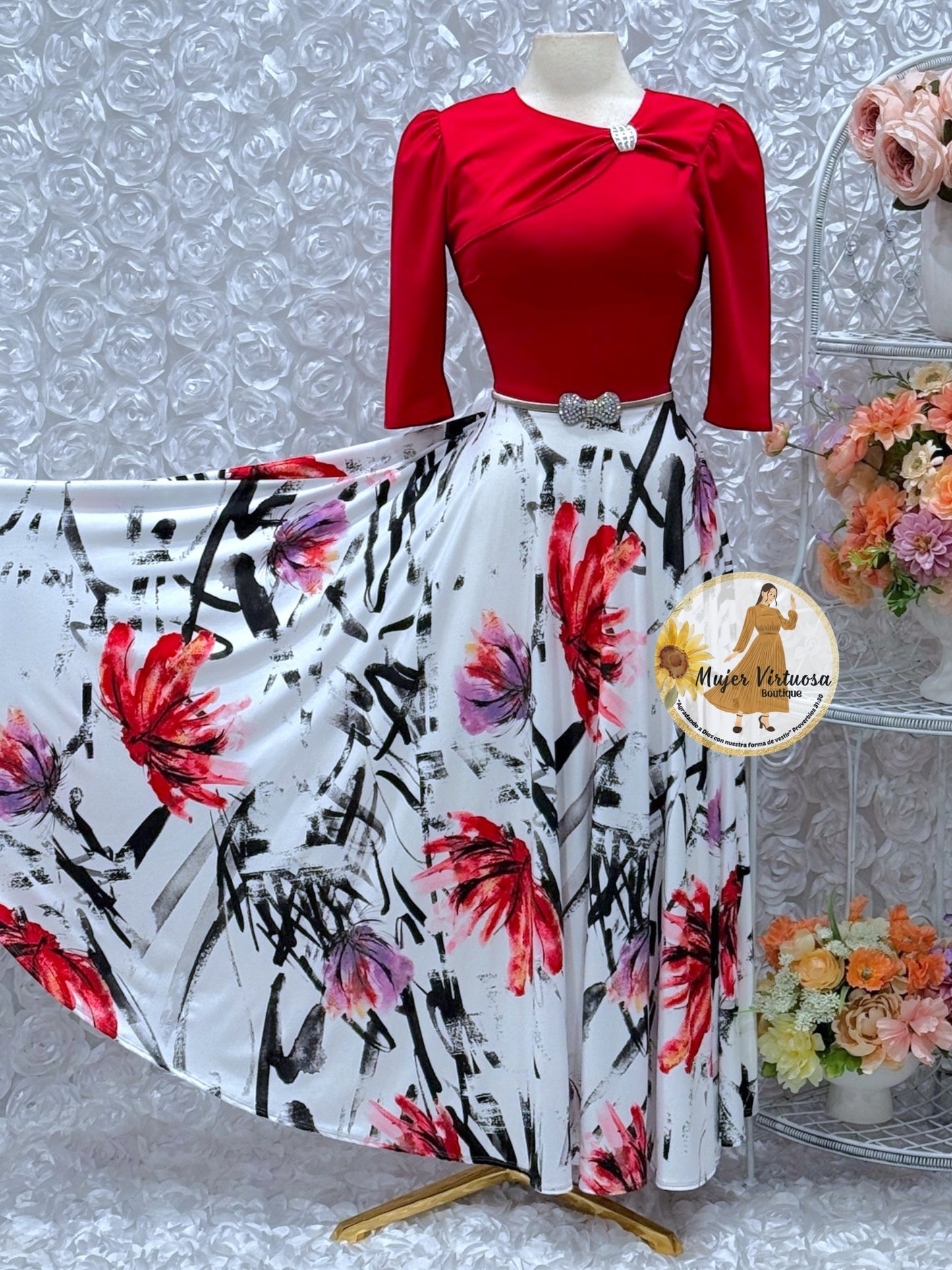Rosalie Red Floral Dress