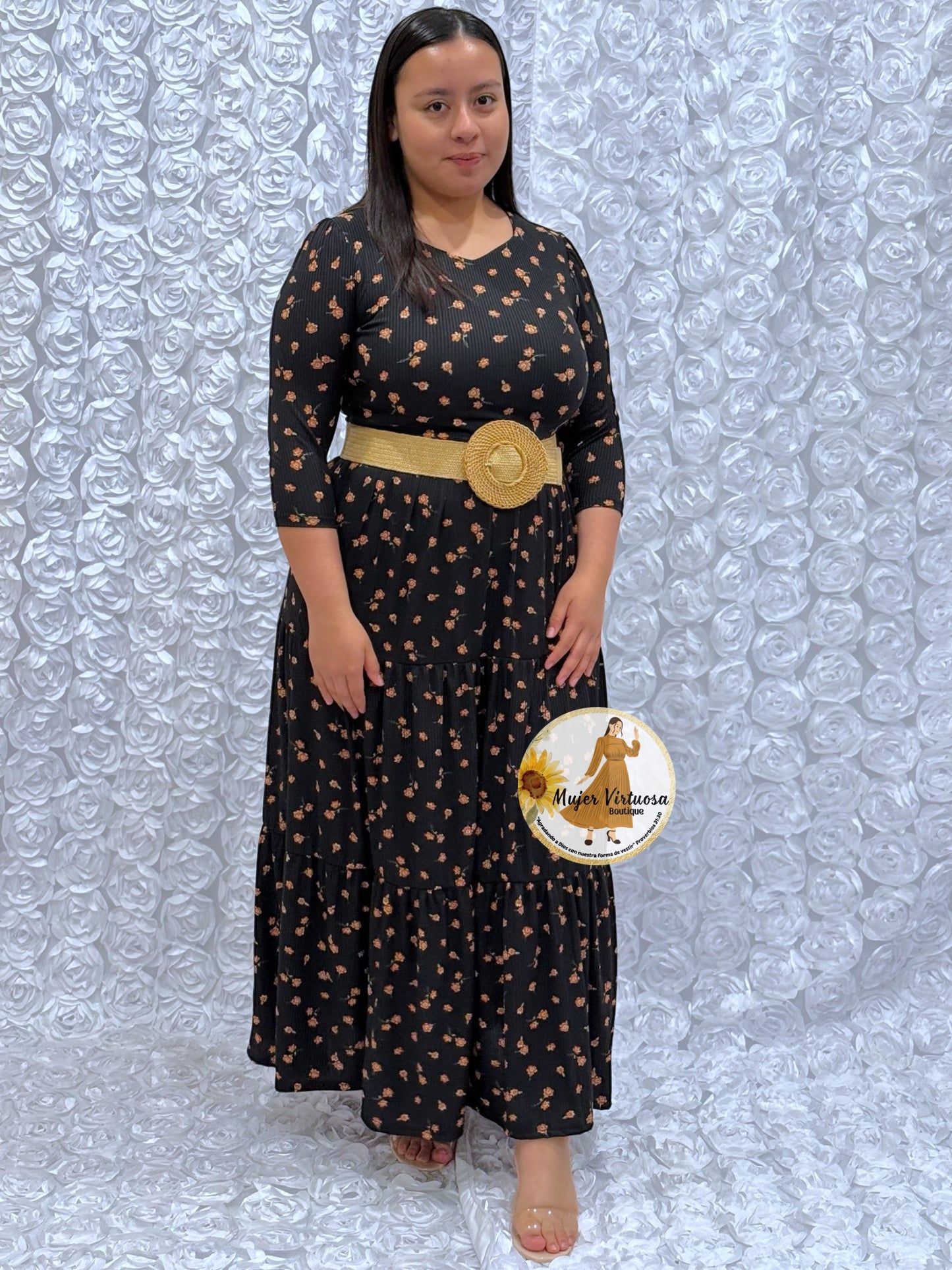 Black & Rust Ditsy Floral Maxi Dress