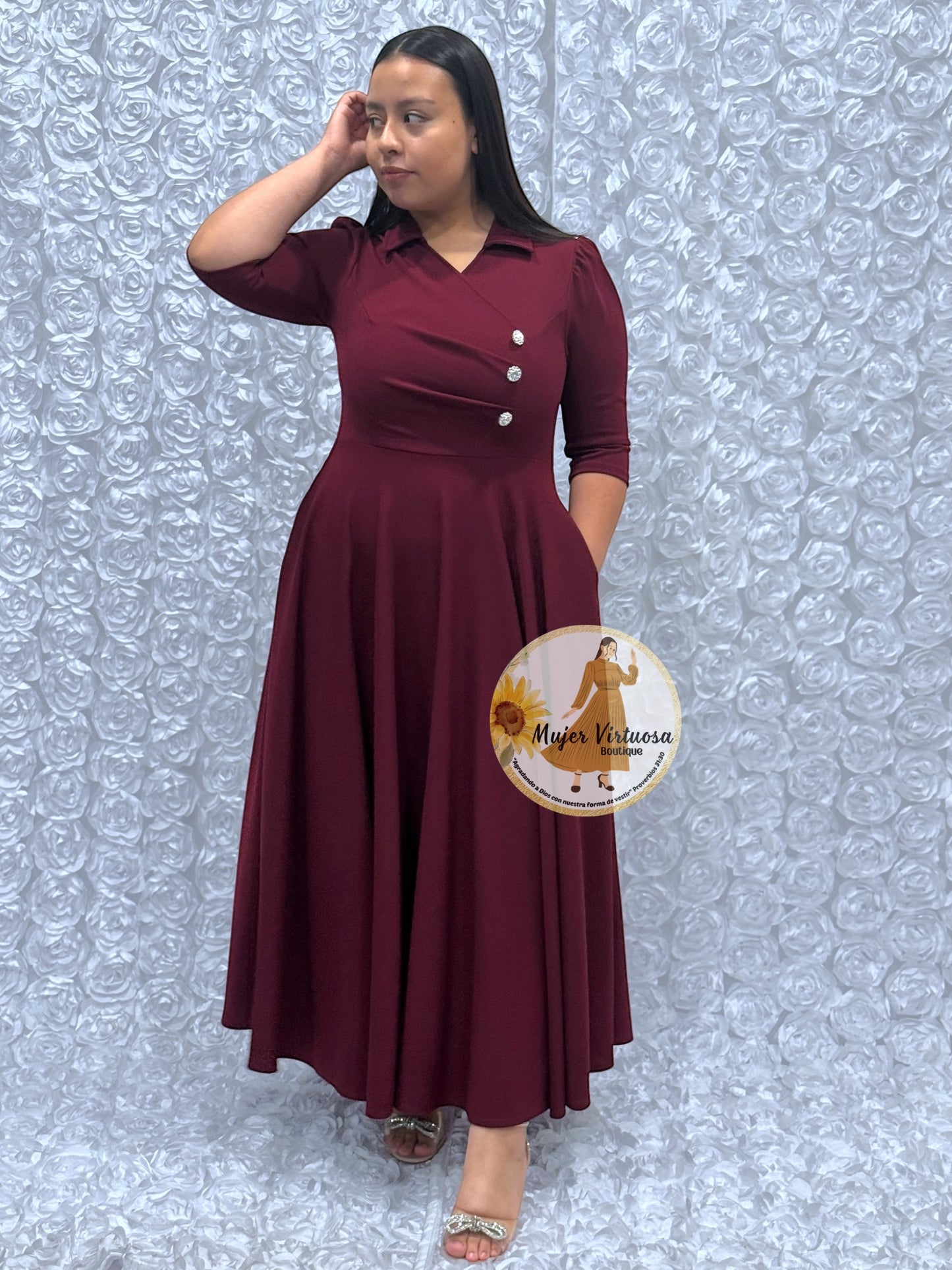 Priscila Burgundy Dress