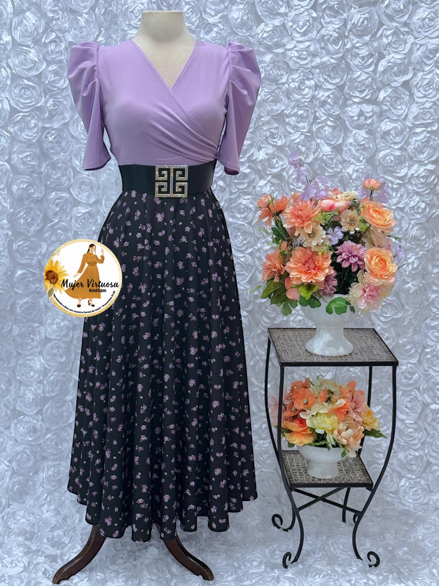 Susan Lilac & Black Ditsy Dress
