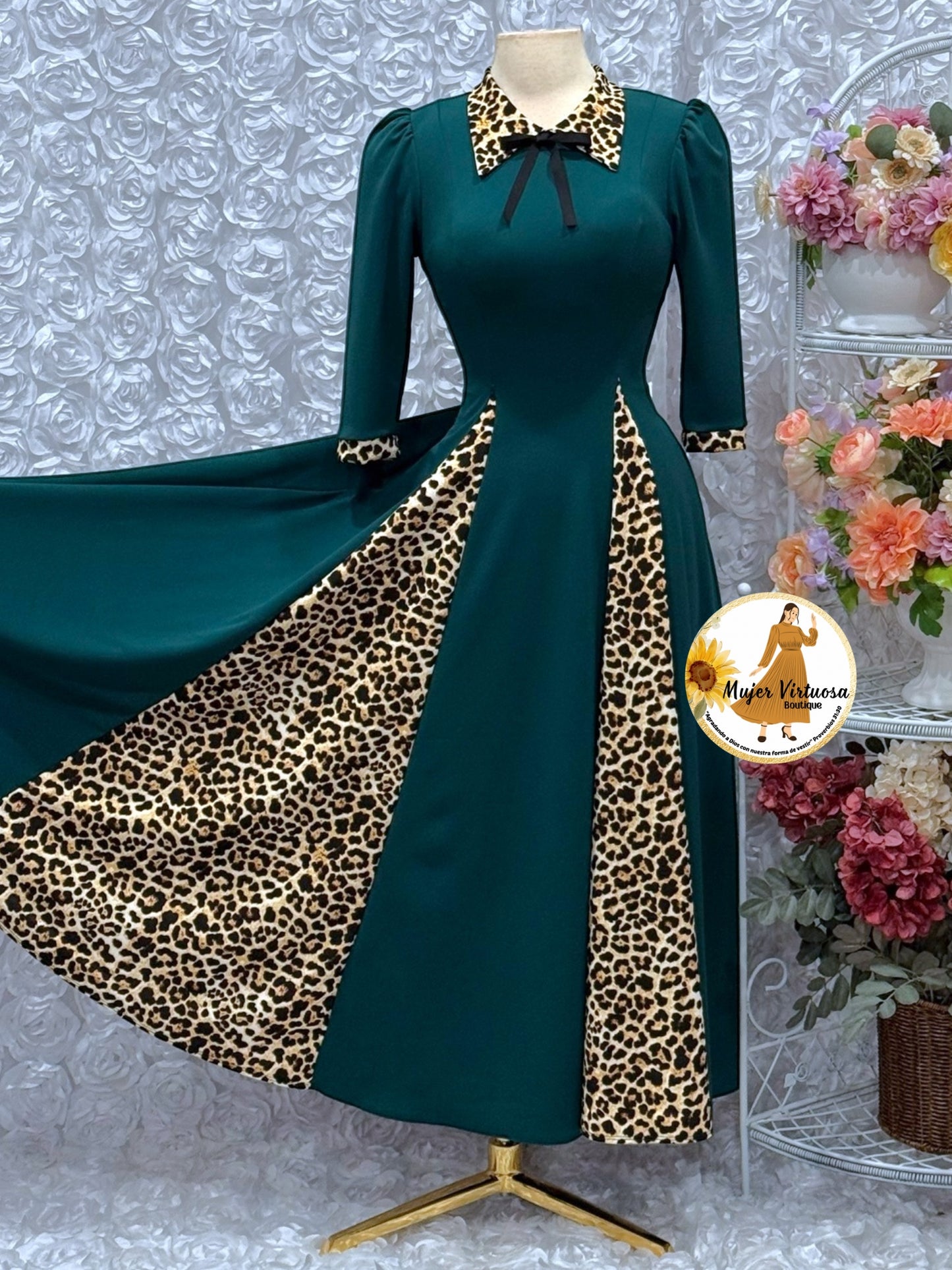 Victoria Hunter Green Animal Print Dress