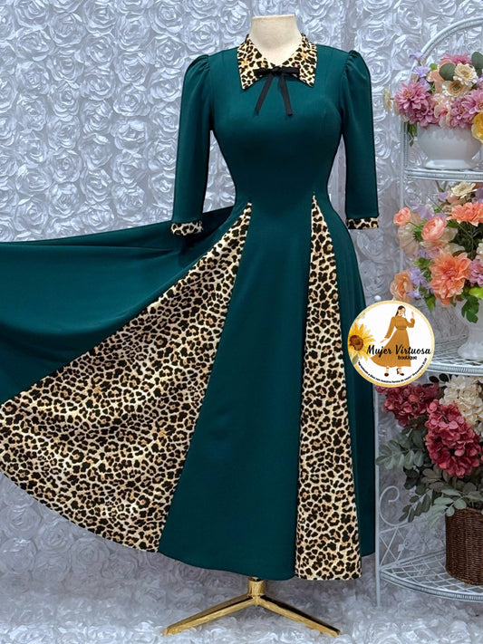 Victoria Hunter Green Animal Print Dress