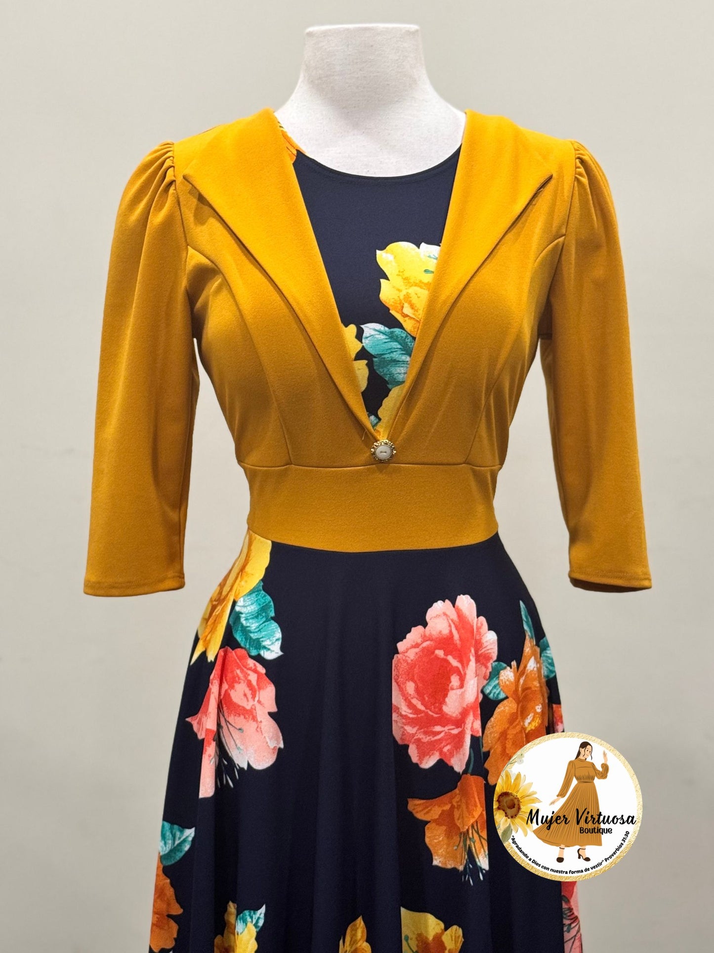 Mustard & Navy Blazer Floral Dress