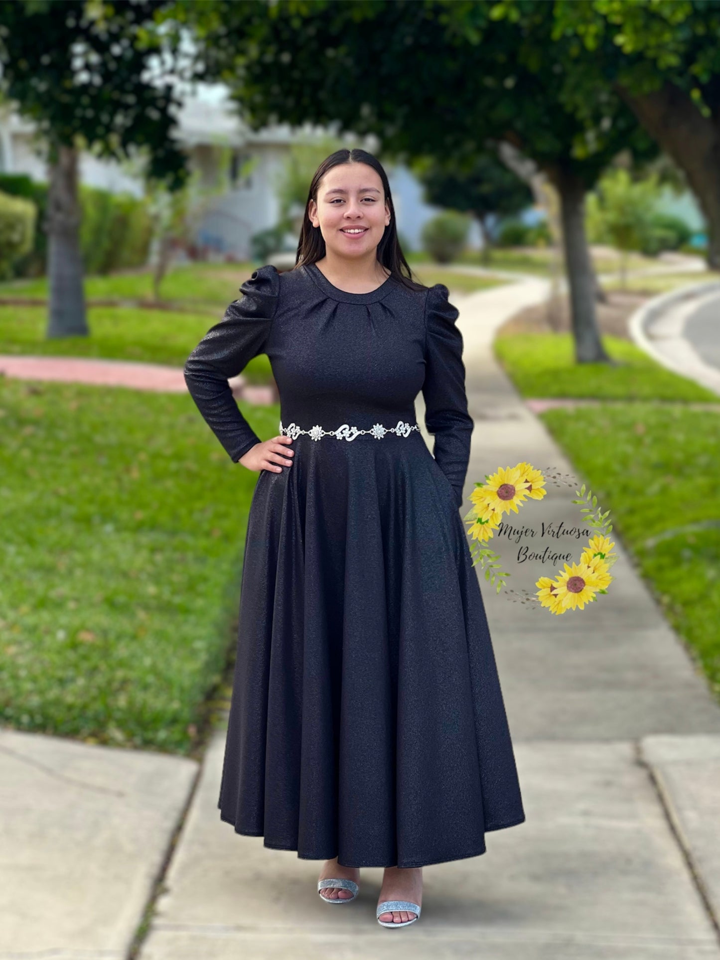 Eloisa Black & Silver Glitter Dress