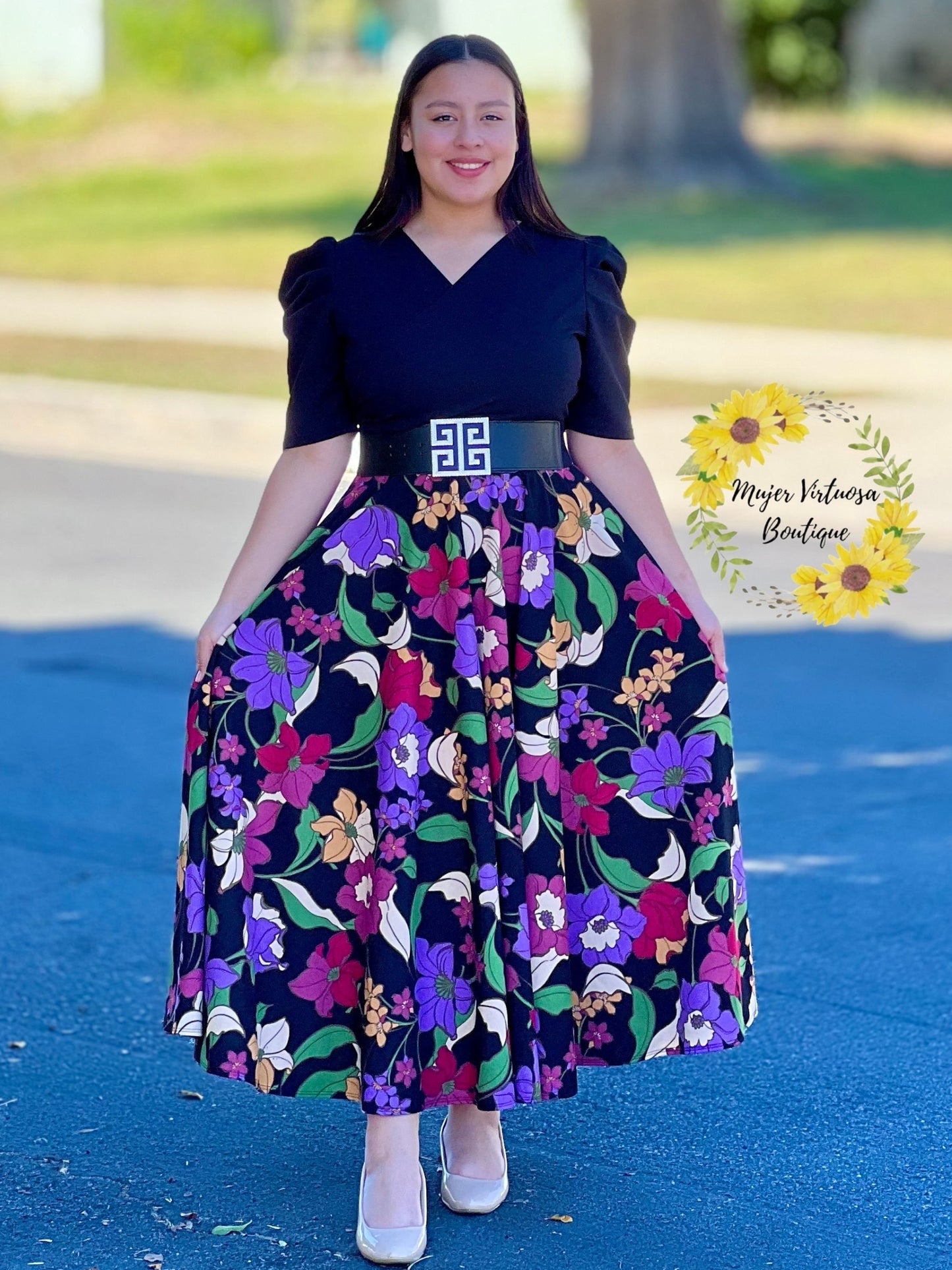 Susan Black Floral Maxi Dress