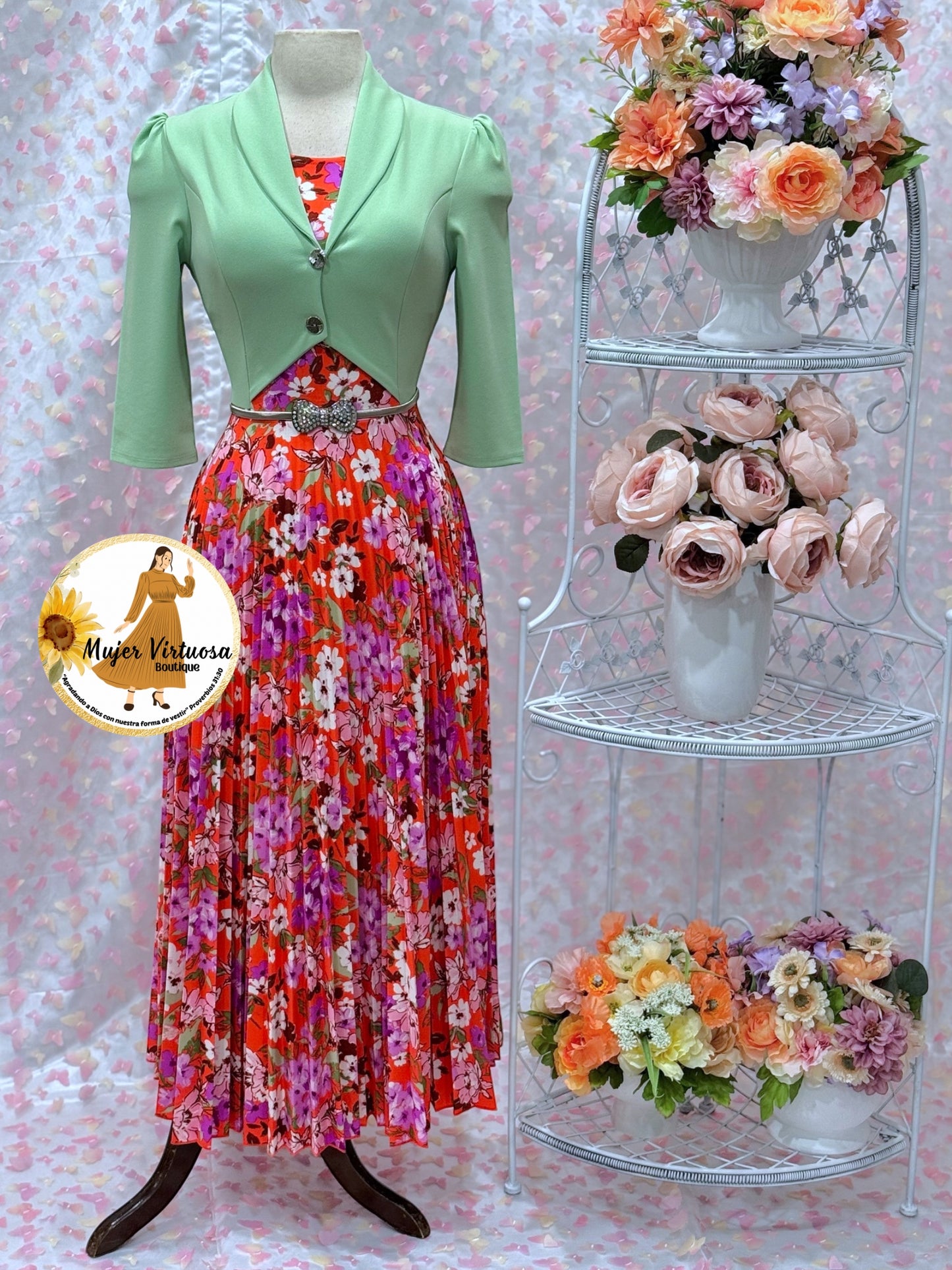 Milena Pistacho/Orange Pleated Dress