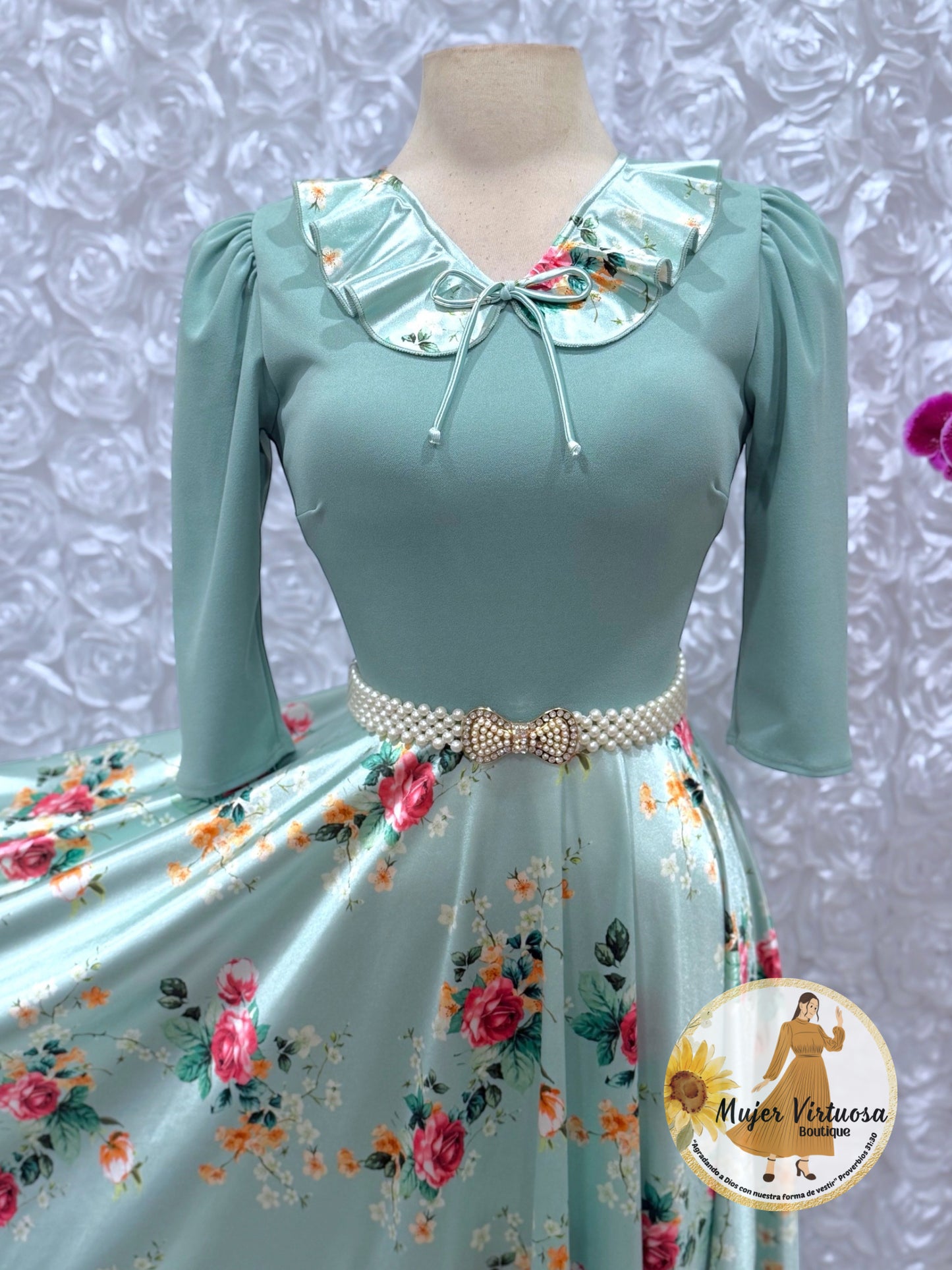 Francesca Aqua Blue Roses Dress
