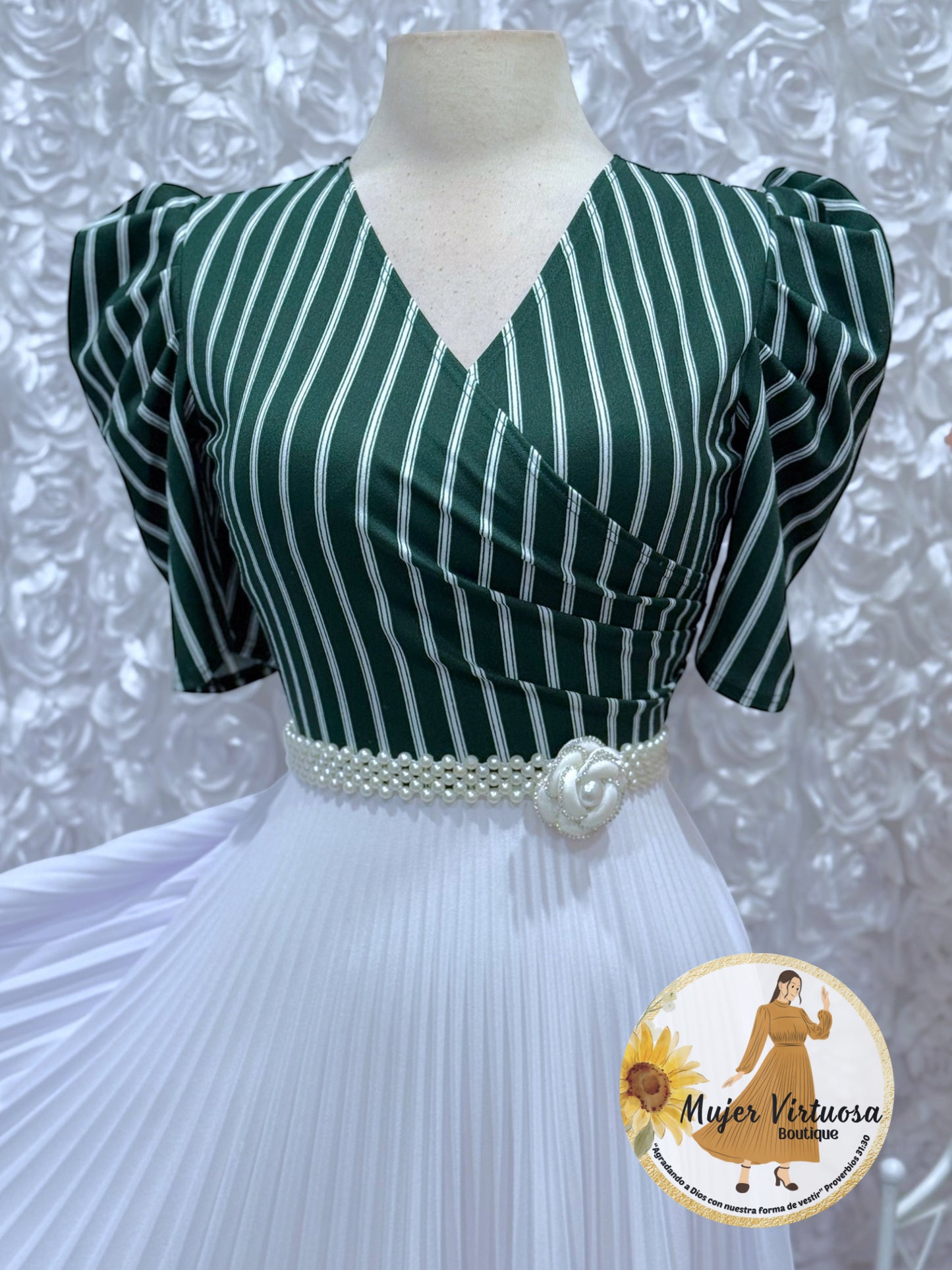 Jessica Green/White Striped Dress